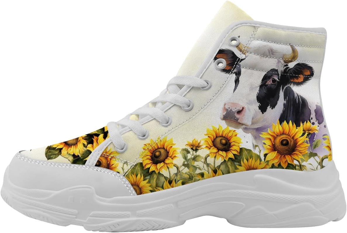 

Женские высокие кеды Sunflower Cow, желтые тканевые туфли на платформе с шнуровкой, подарок для нее и для него Generic