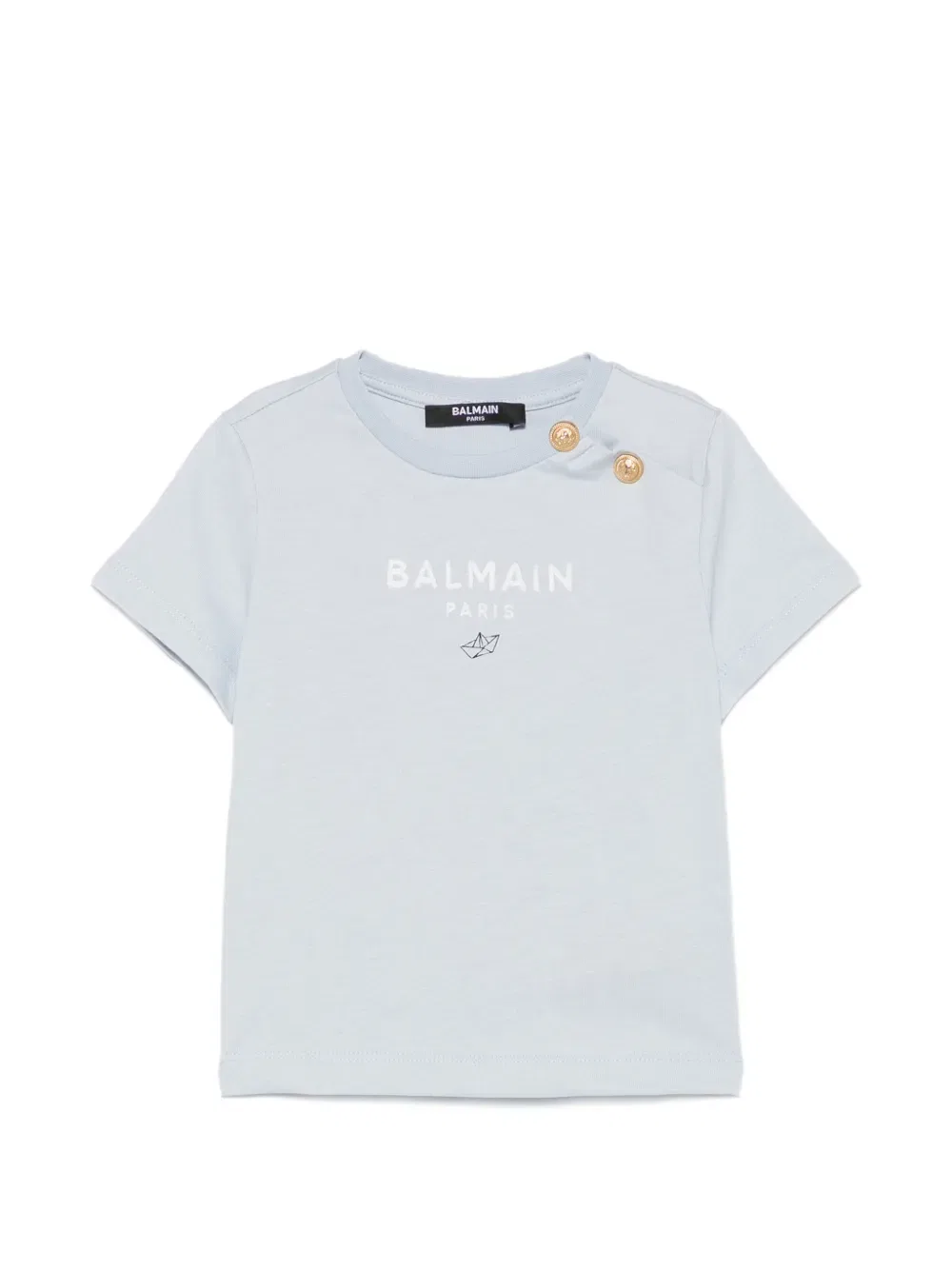 Футболка с логотипом и пуговицами Balmain Kids, синий