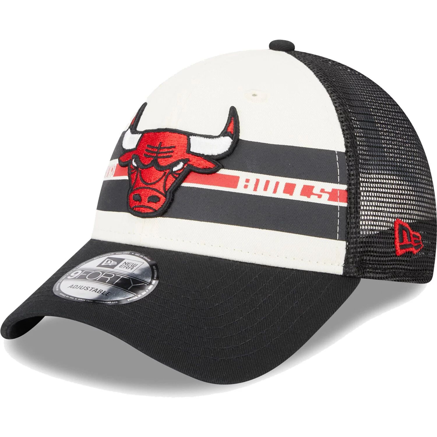 

Мужская кепка New Era Chicago Bulls с черными полосками 9FORTY Trucker Snapback