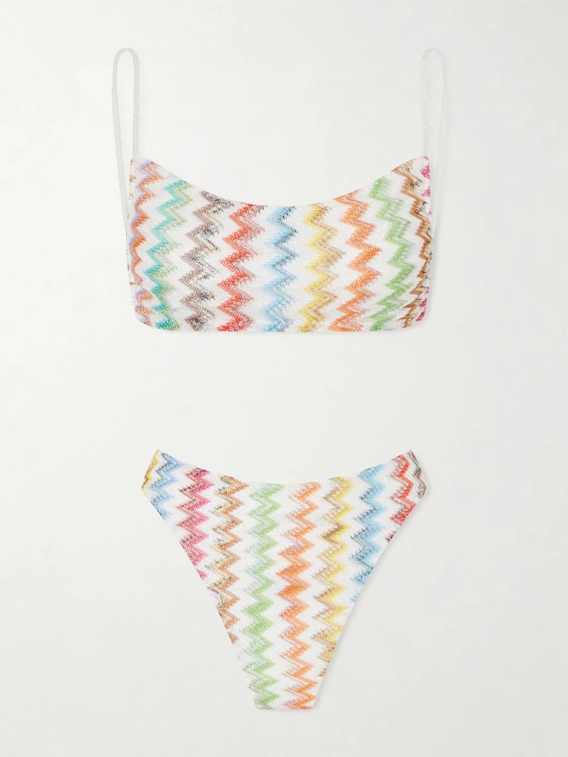 Полосатое бикини-треугольник из вязаного крючком трикотажа Missoni, белый