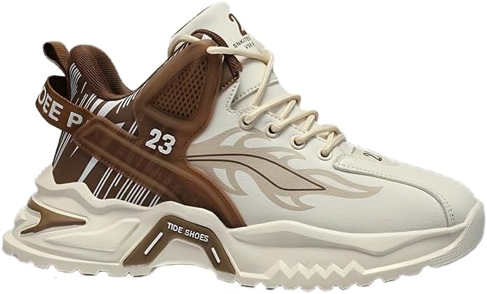 

Мужские кроссовки с толстой подошвой - для бега и активного отдыха - низкие кроссовки из ПУ с резиновой подошвой, шнуровка, круглый носок для спортзала и повседневной носки - удобная спортивная обувь Clolinde, темно-коричневый