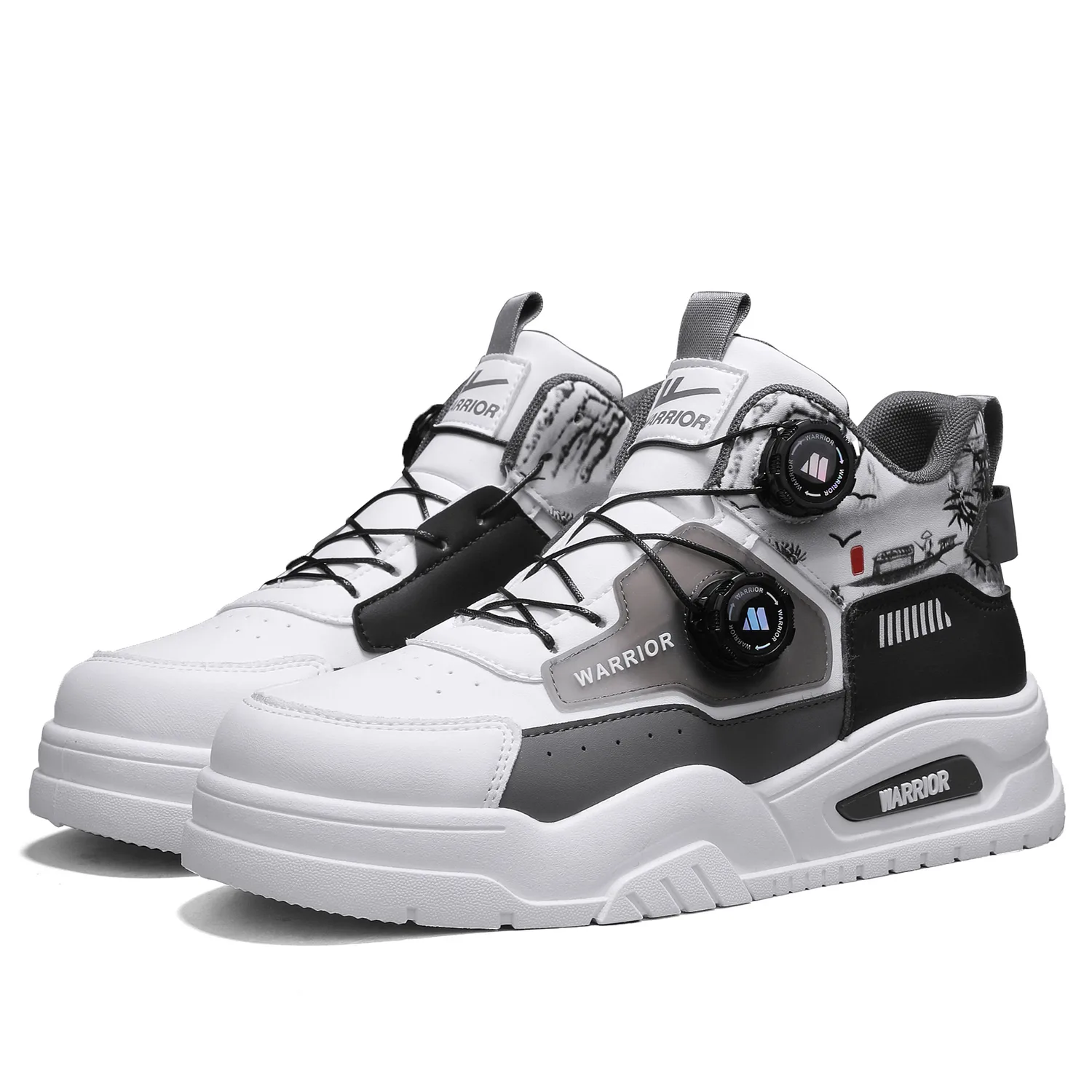 WARRIOR Кроссовки для скейтбординга мужские Mid top White Black/Beige Brown/Earth Yellow — фото 4