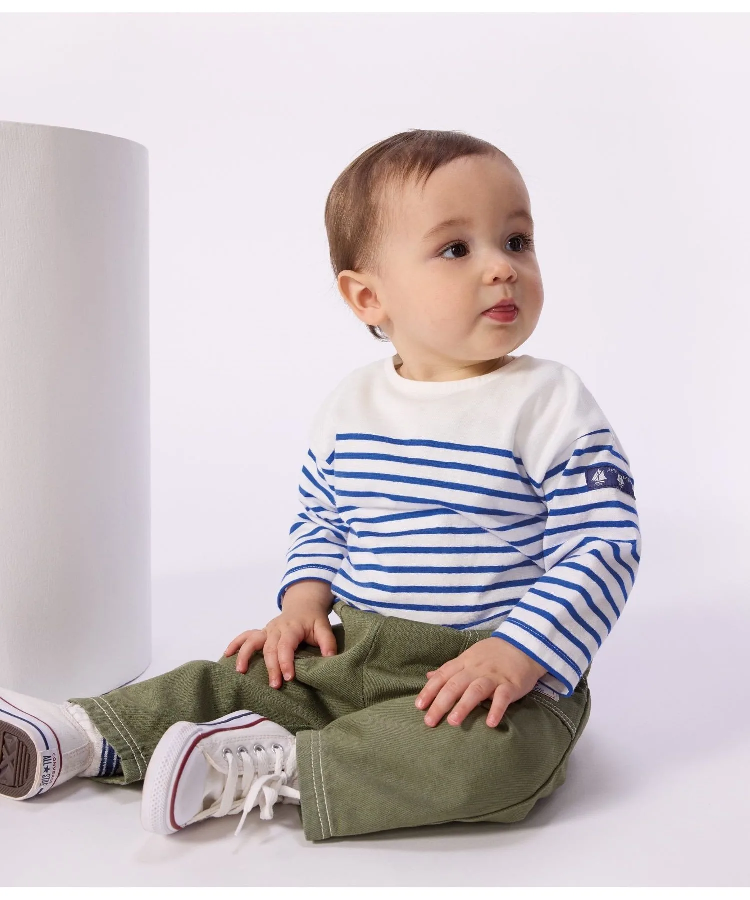 Футболка Marinière с длинными рукавами PETIT BATEAU, Off-white/blue