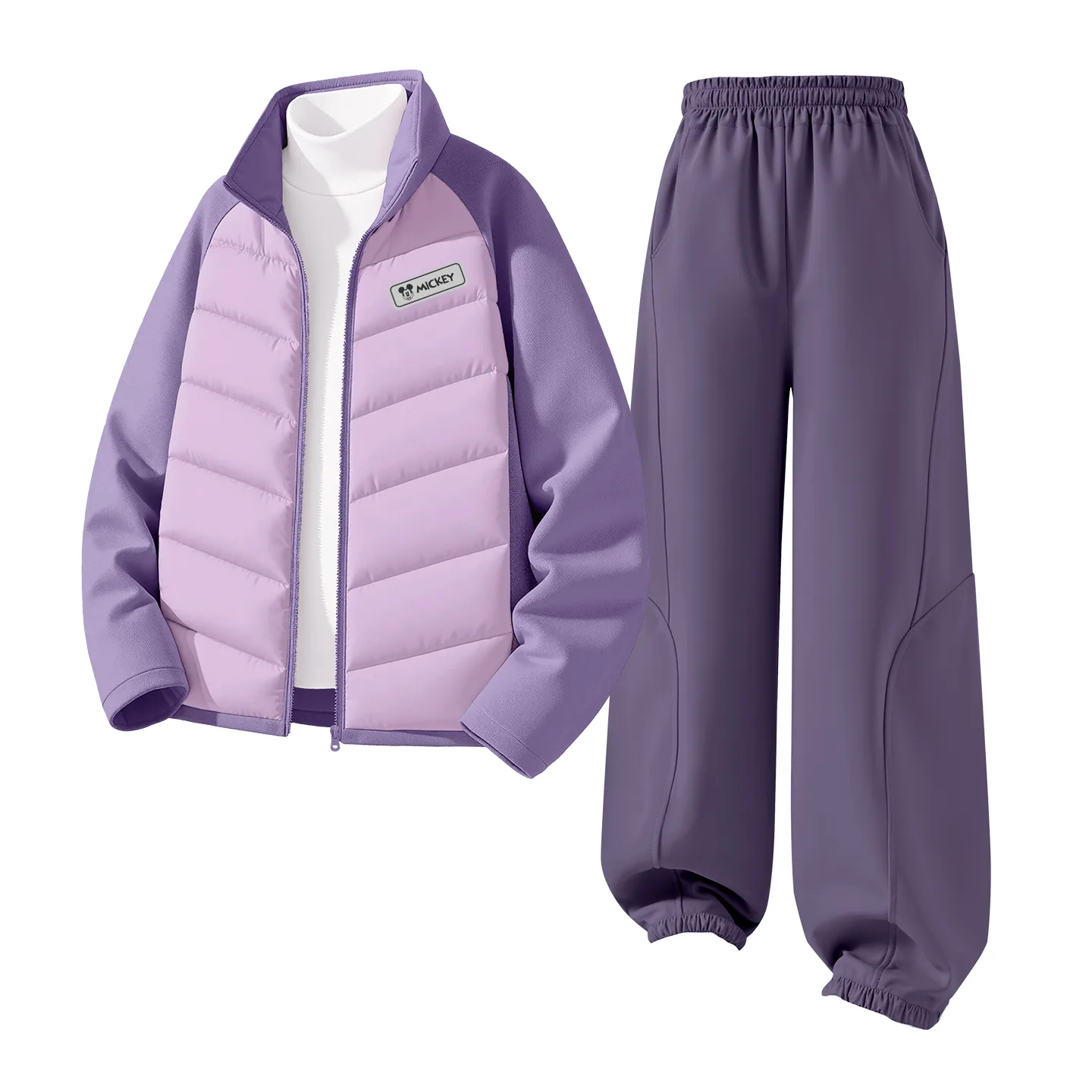 Детский спортивный костюм с воротником-стойкой на флисе Disney, [Thickened Thermal]Di H Square Hook-and-Loop K Purple+Solid Color Black — фото 3
