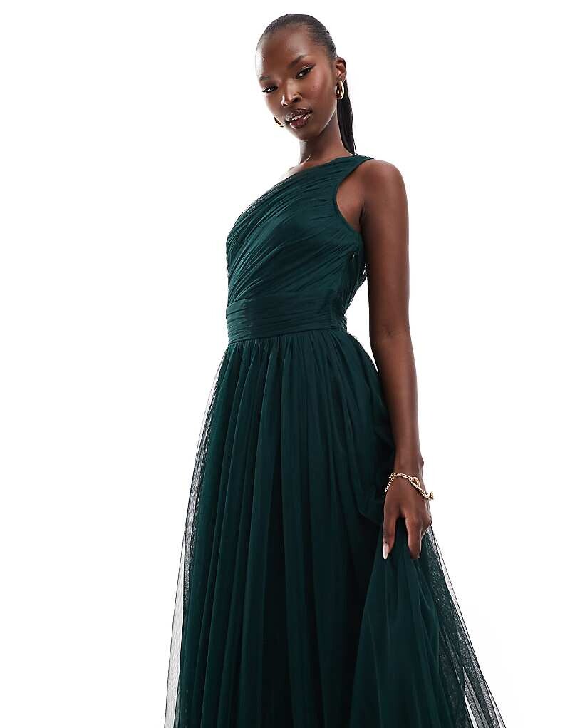 

Lace & Beads Bridesmaid – изумрудно-зеленое платье макси из тюля на одно плечо