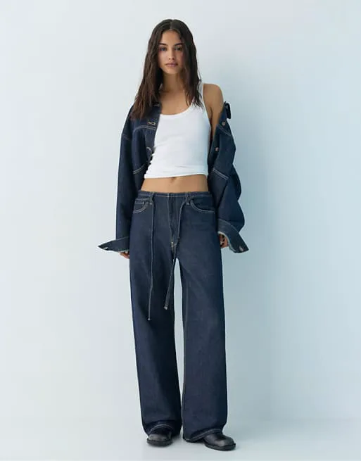 

Темно-синие джинсы с кулиской Pull&Bear Baggy