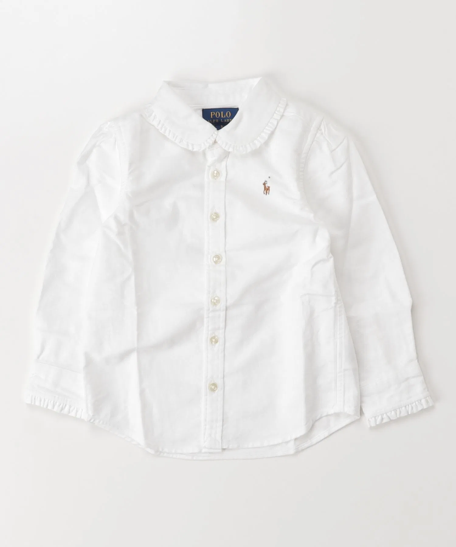 Детская рубашка POLO RALPH LAUREN CHILDRENSWEAR хлопковая с воротником и манжетами с оборками — фото 3