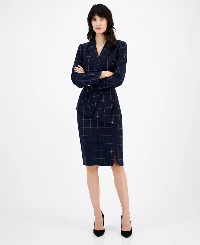 

Женский костюм с юбкой в клетку Windowpane Tahari ASL, синий