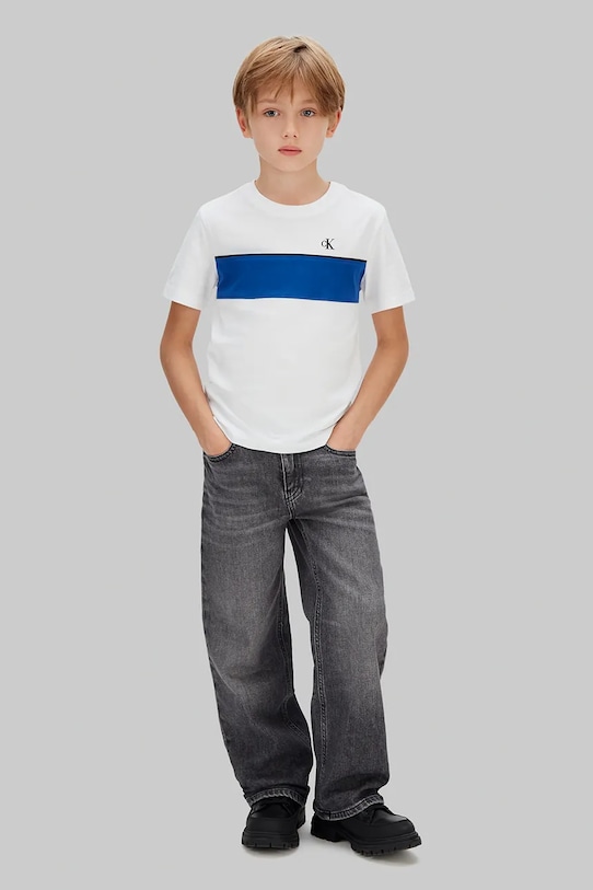 Детская хлопковая футболка Calvin Klein Jeans, белый — фото 4