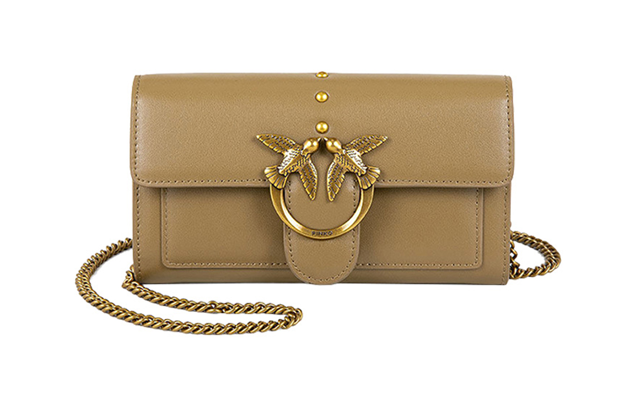 

Кожаный кошелек для денег и карт с зажимом, сумка-птица через плечо, кроссбоди женская оливковая PINKO