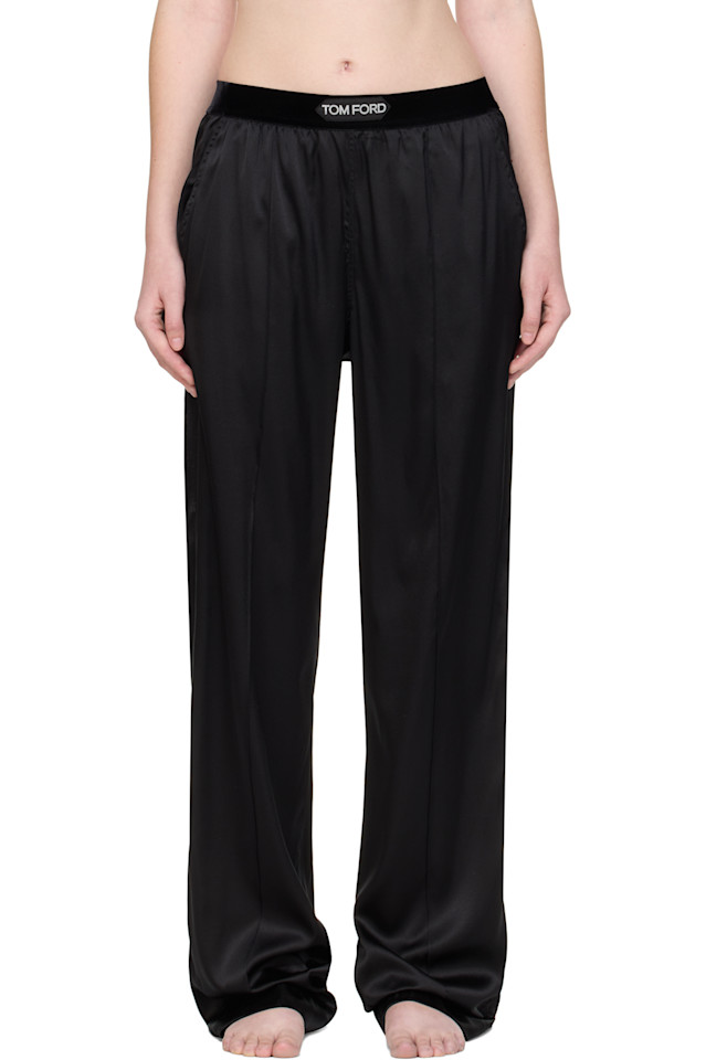 

Эластичные шелковые атласные домашние брюки Tom Ford, черный