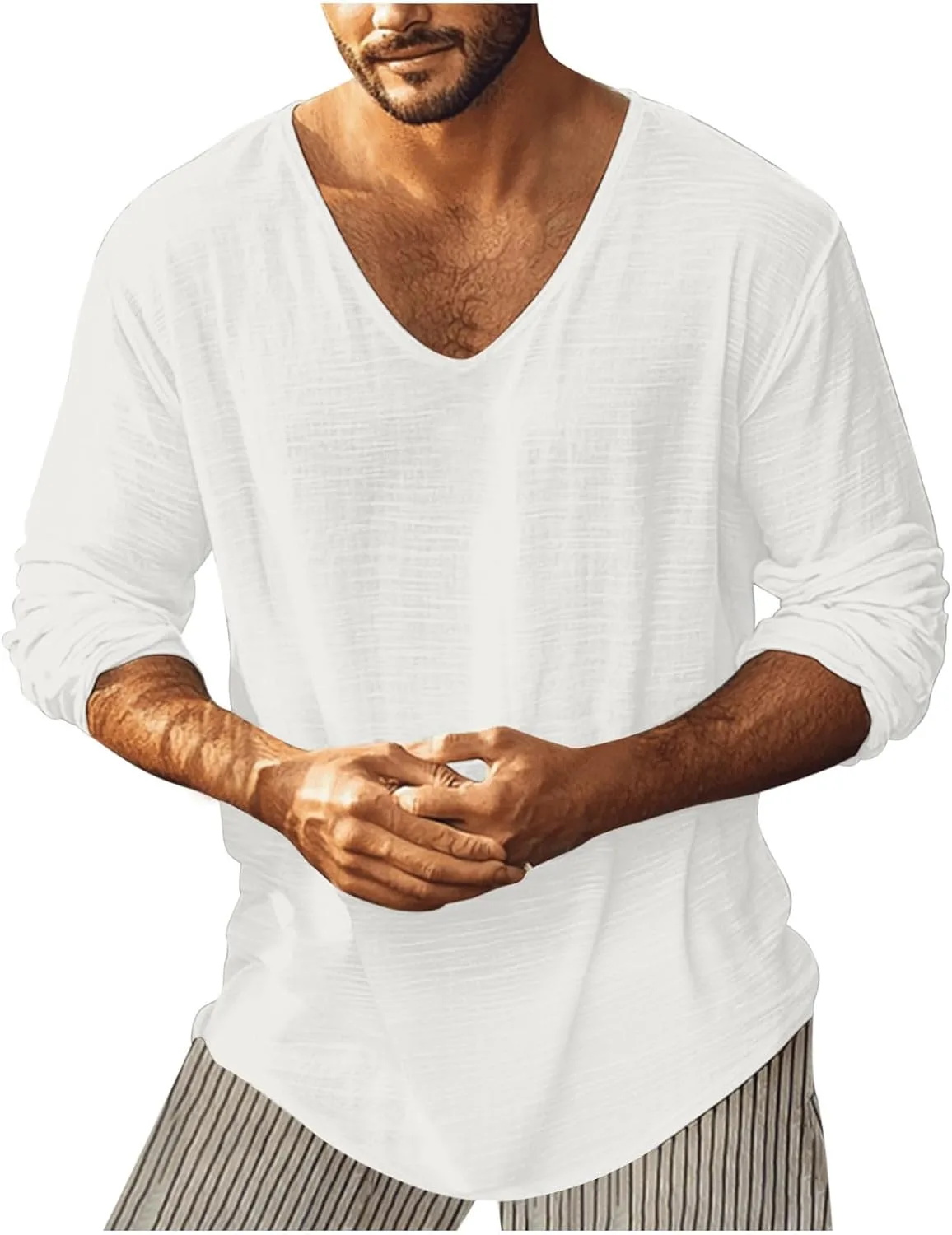 

Рубашка Big and Tall Linen для мужчин, свободный крой, V-образный вырез