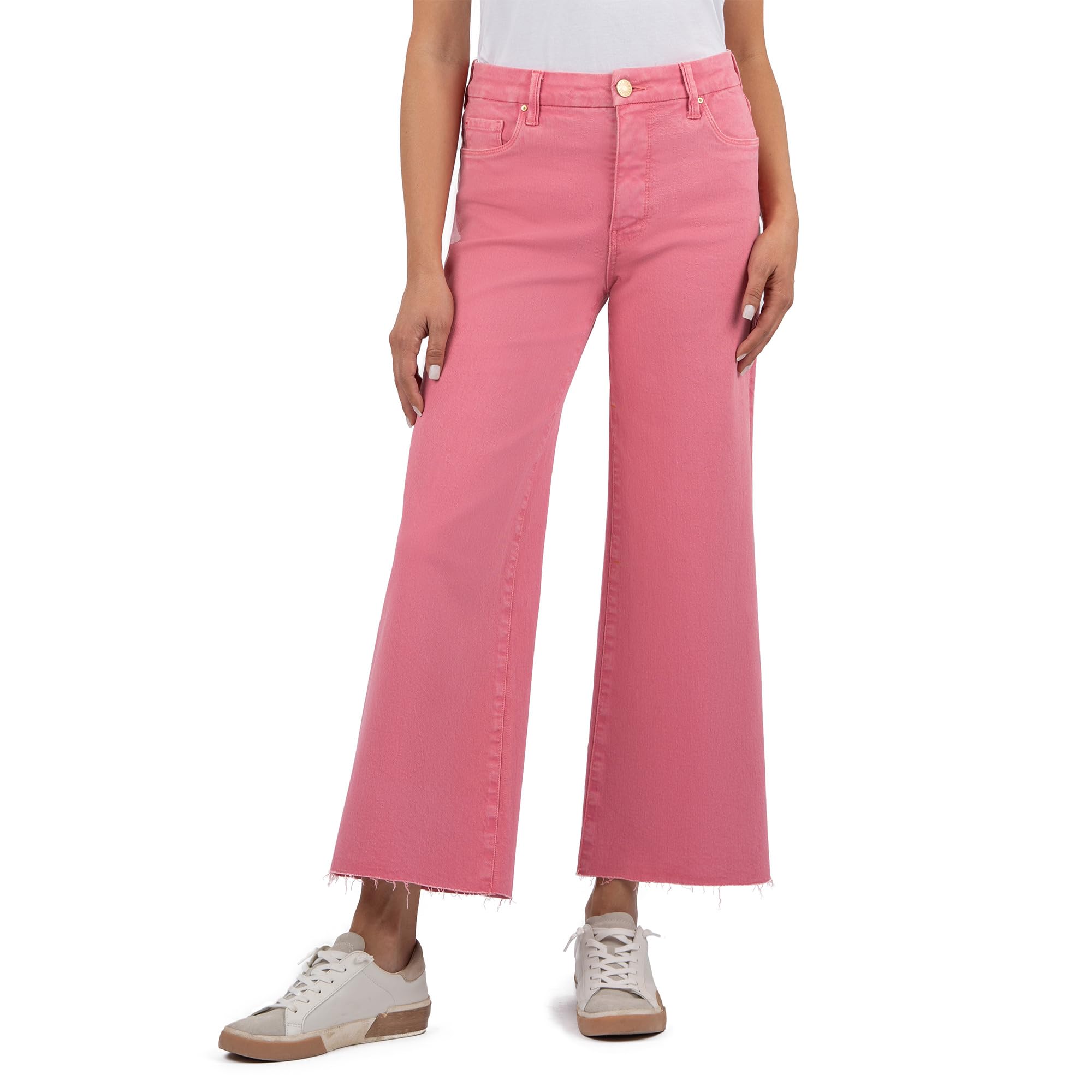 

Джинсы KUT from the Kloth Meg High-Rise Fab Ab Wide Leg Raw Hem In Rouge, Rouge
