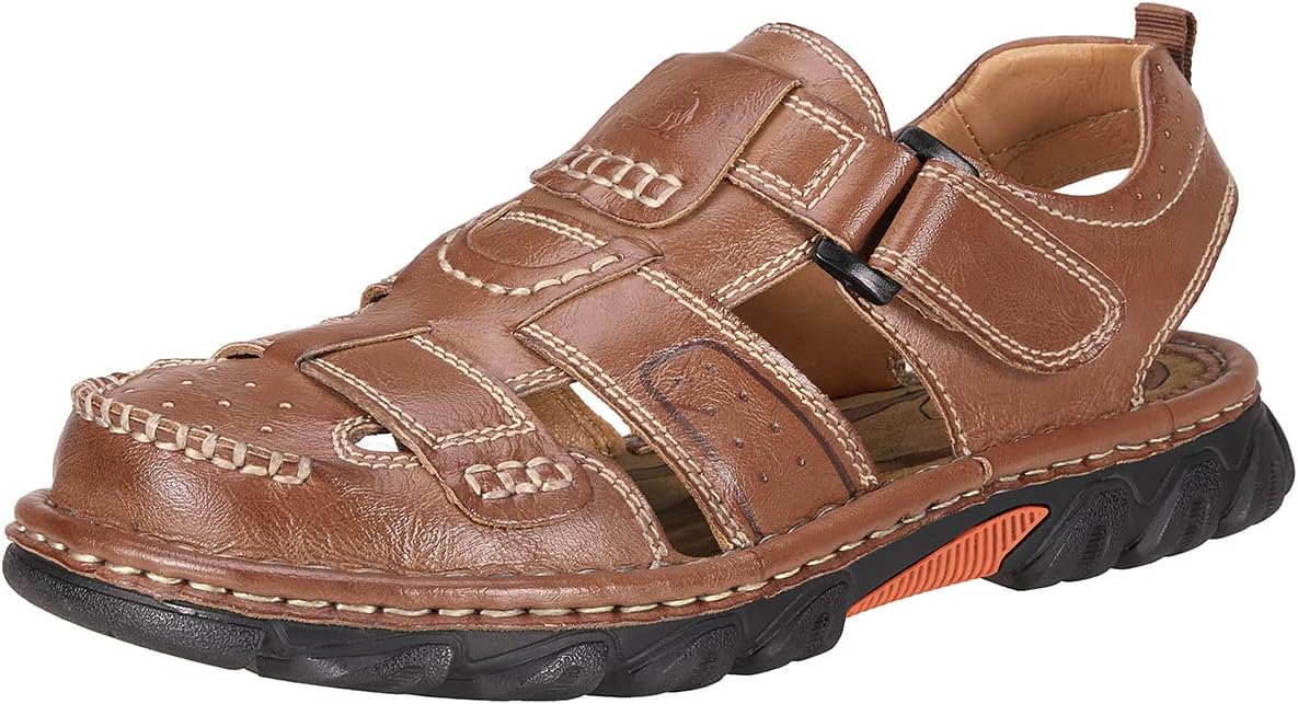 

Мужские кожаные сандалии CAMEL CROWN, закрытый носок, рыбацкие сандалии, удобные для походов, прогулок по пляжу, летняя обувь, размер 7-12, Brown5013