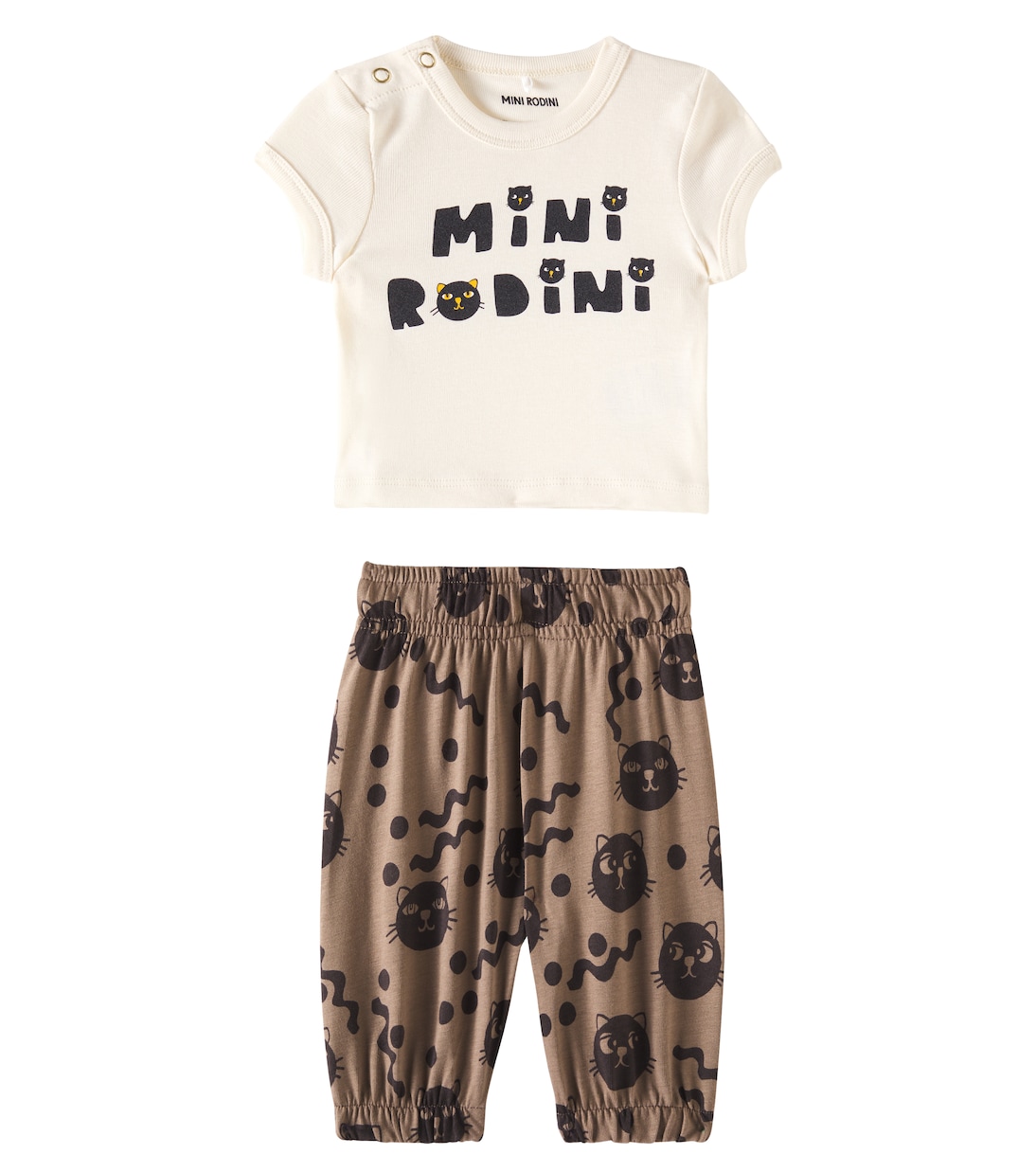 

Комплект из футболки и спортивных штанов Baby Mini Rodini Cats Mini Rodini, белый