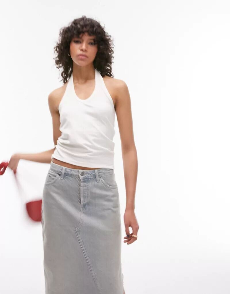 

Топ Topshop цвета экрю с воротником-халтером