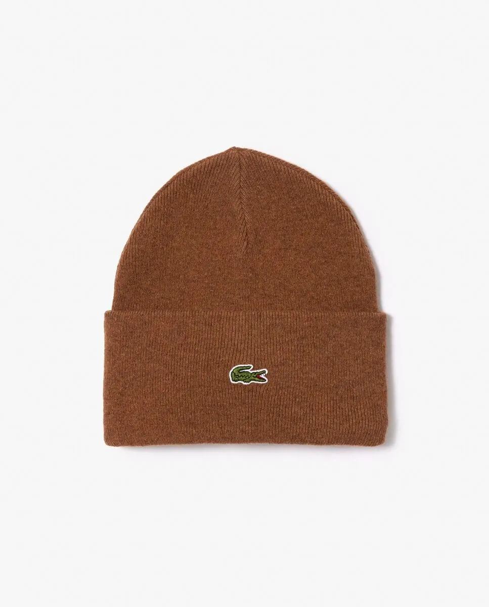 

Унисекс шерстяная шапка с ребристым краем Lacoste, коричневый