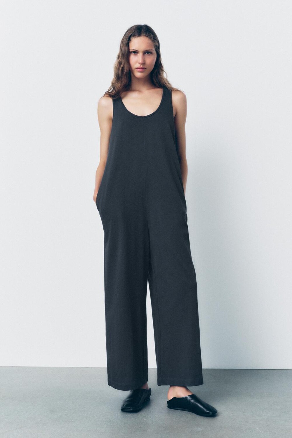 

Хлопковый комбинезон ZARA, угольно-серый