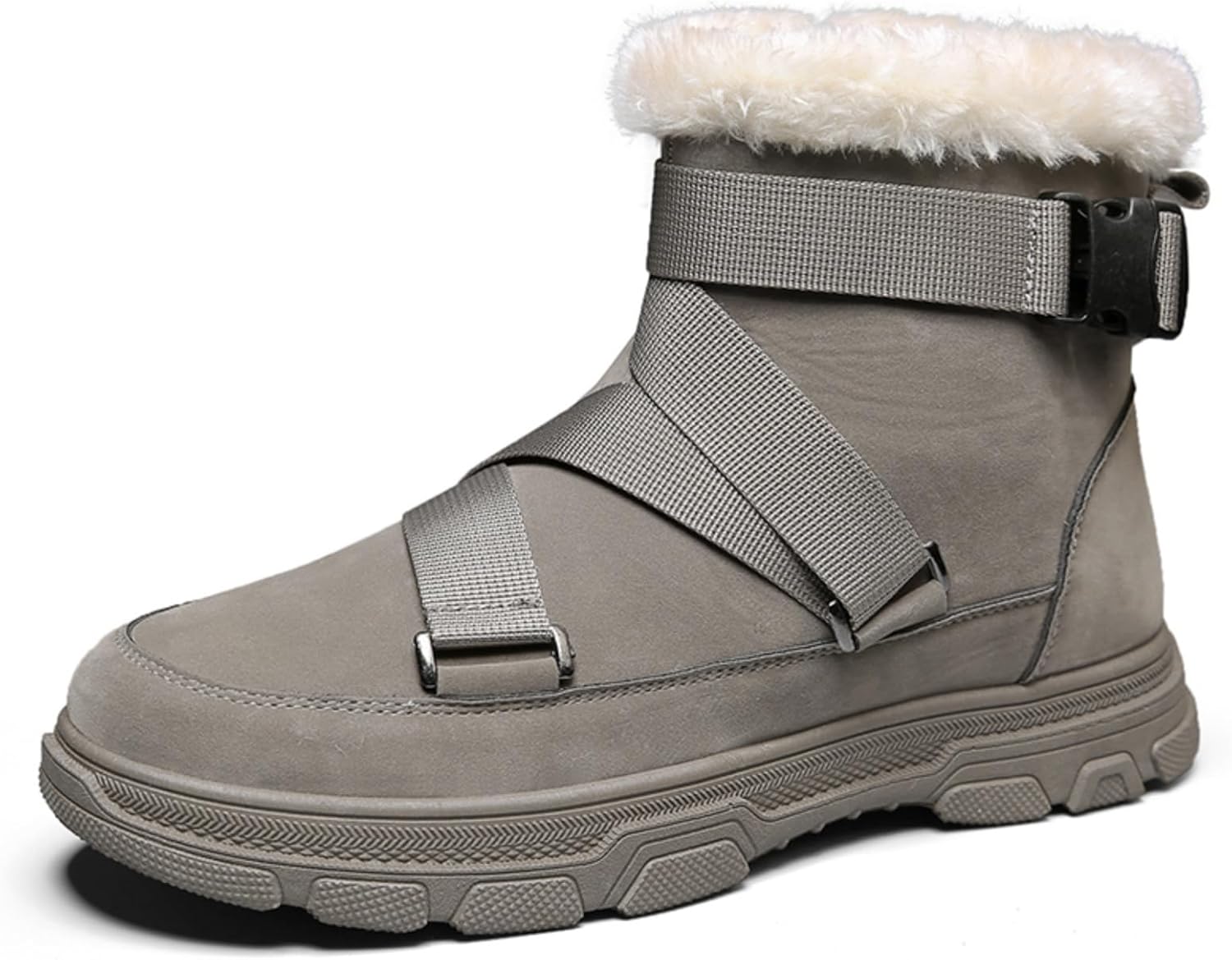 

Мужские ботинки средней высоты с флисовой подкладкой: регулируемый ремешок через носок боковая молния Khwfjas, серый