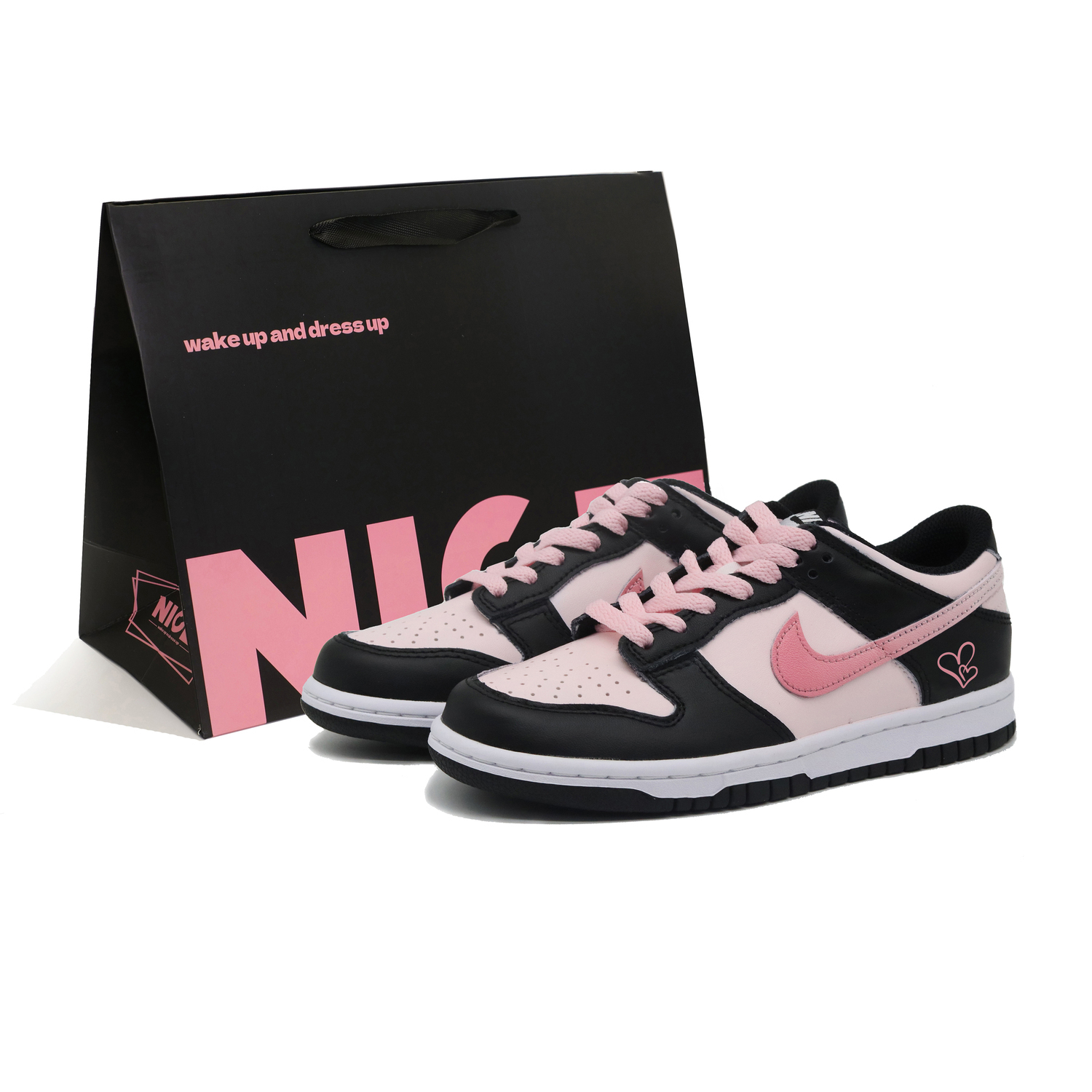 

Nike Детские низкие скейтбордистские кроссовки Dunk Panda Sweetheart, противоскользящие и износостойкие, черные с розовым рисунком, унисекс