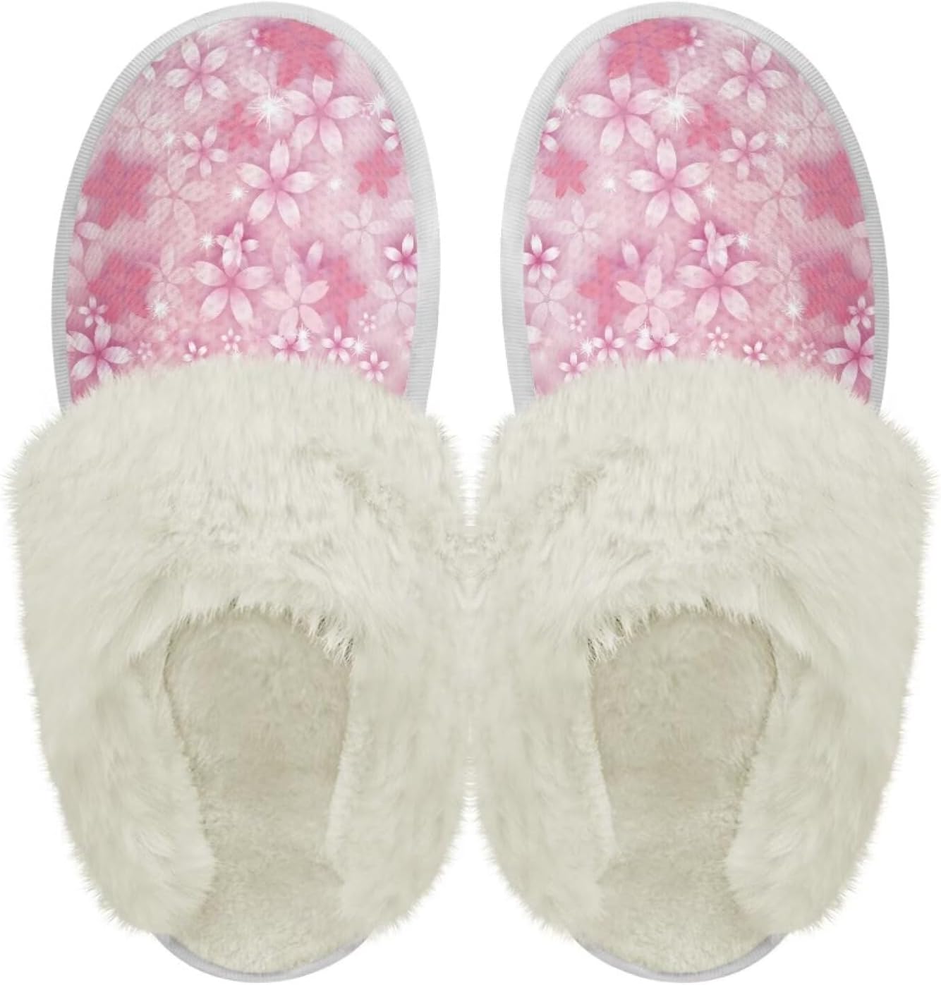 

Тапочки chaqlin из фланели с меховой отделкой для дома и спальни, мягкие плюшевые тапочки для женщин и мужчин, с толстой подошвой, водонепроницаемые, зимние, теплые, для улицы и дома, Cherry Blossom Print