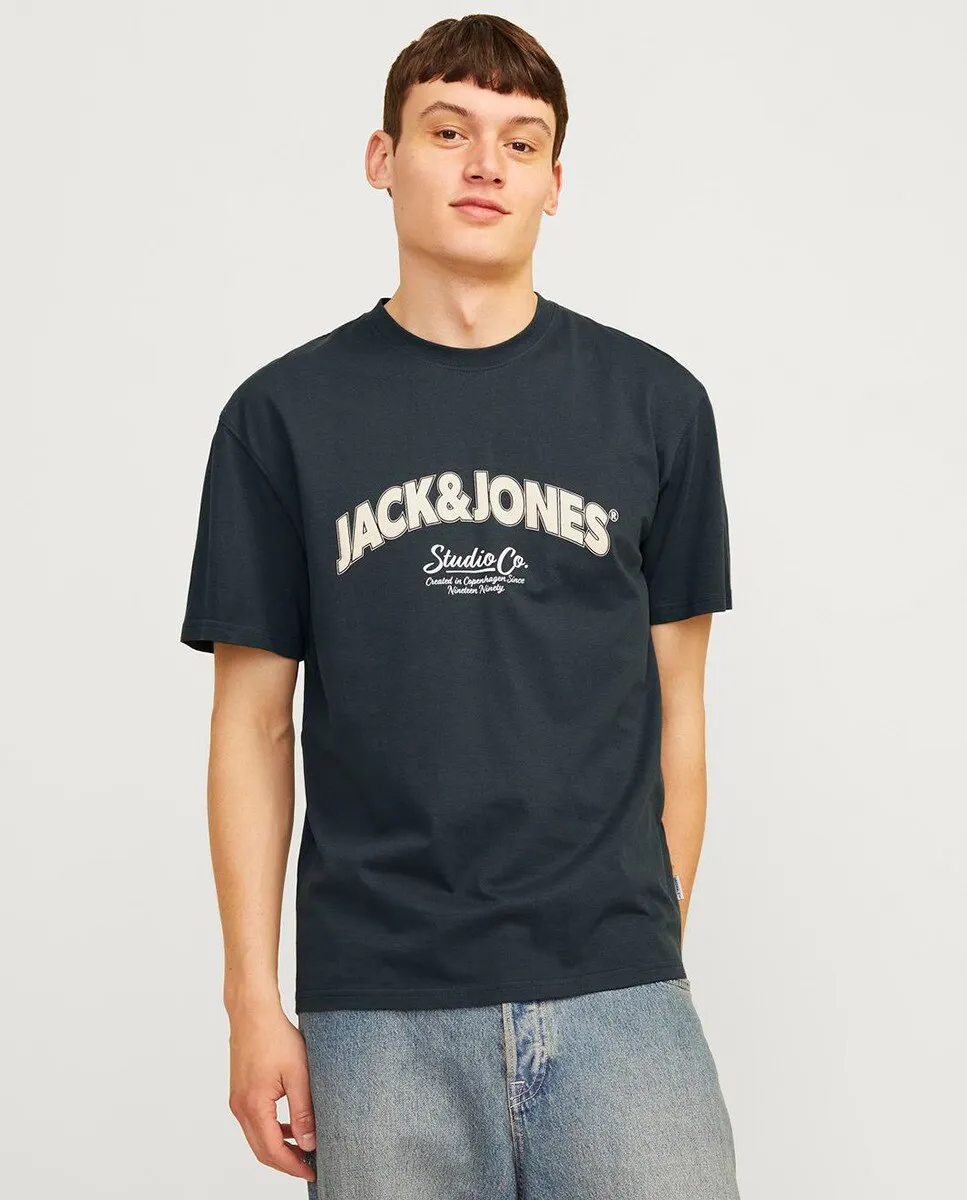 

Мужская футболка с короткими рукавами, круглым вырезом и принтом спереди Jack & Jones, темно-зеленый