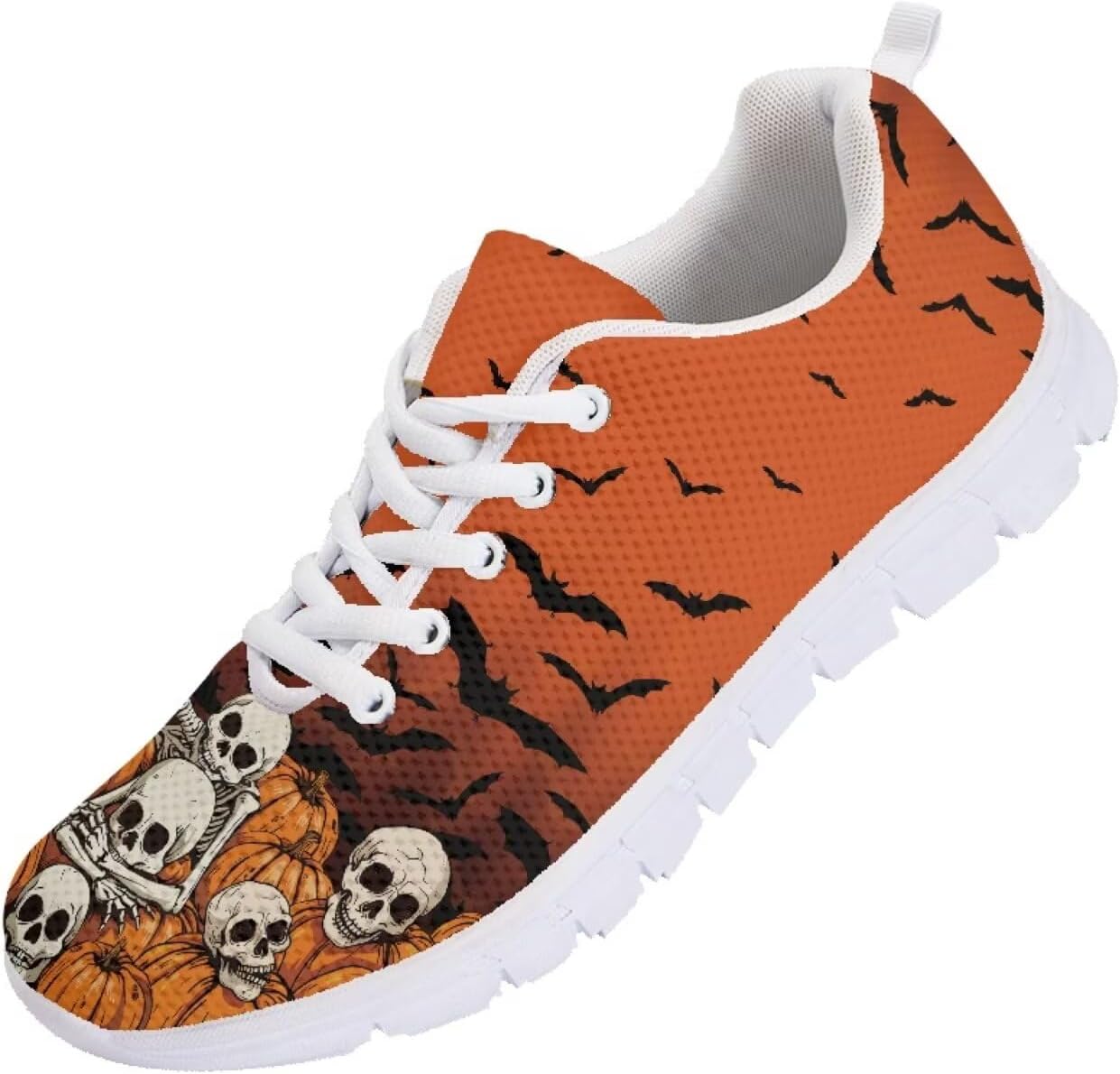 

Кроссовки Forchrinse для женщин и мужчин, повседневные с шнуровкой, нескользящие, для бега, спорта и тренажерного зала, Halloween Skull Pumpkin Bat
