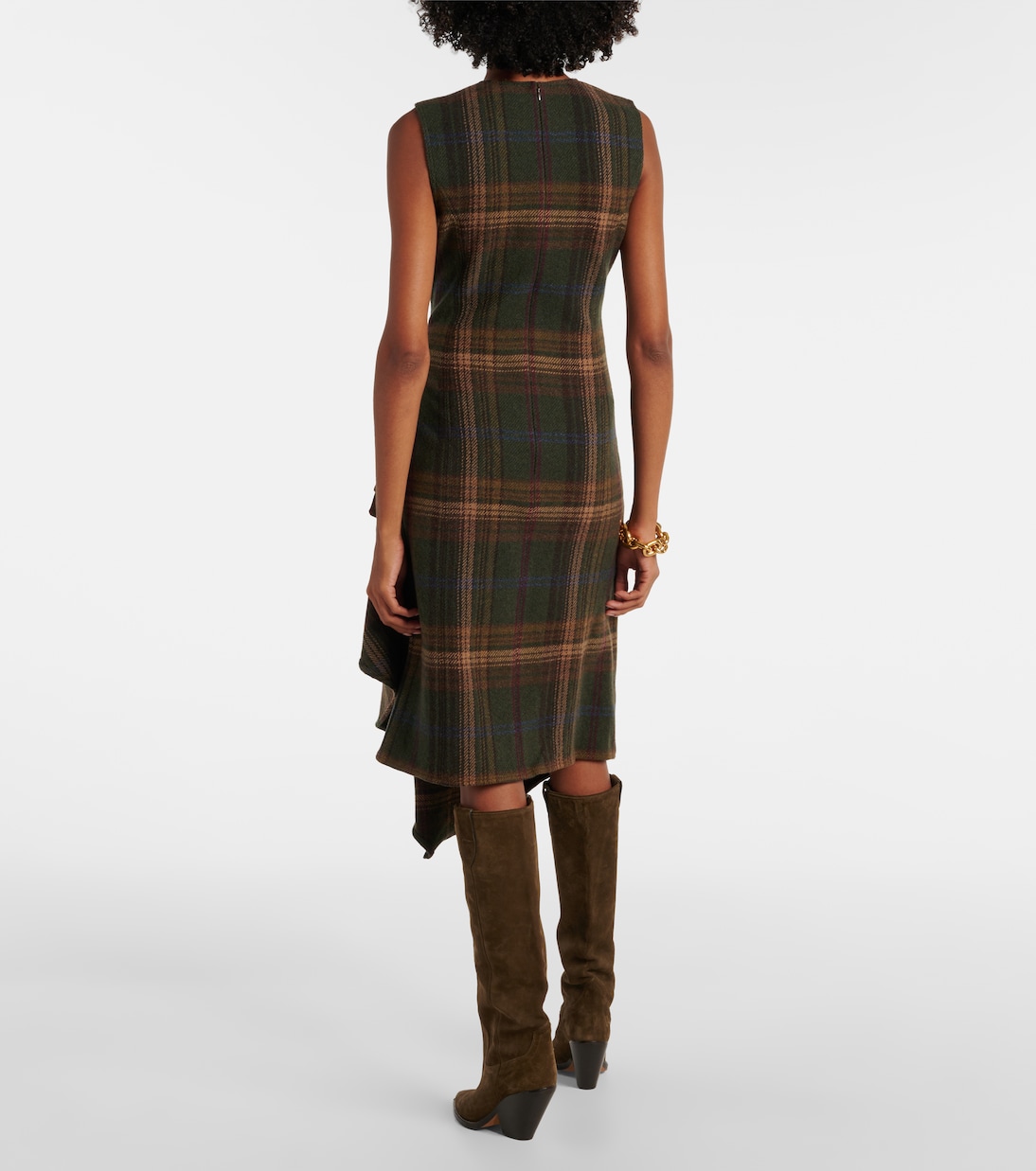 Пледовое платье миди из смесовой шерсти Polo Ralph Lauren, Green Multi Plaid — фото 3