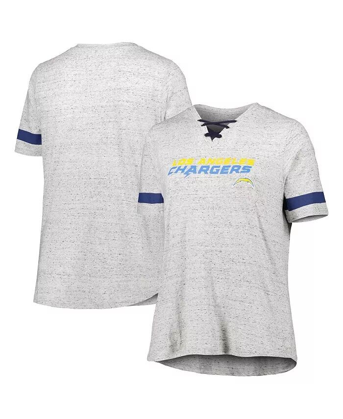 

Женская футболка серого цвета с v-образным вырезом на шнуровке Los Angeles Chargers Plus размера Profile