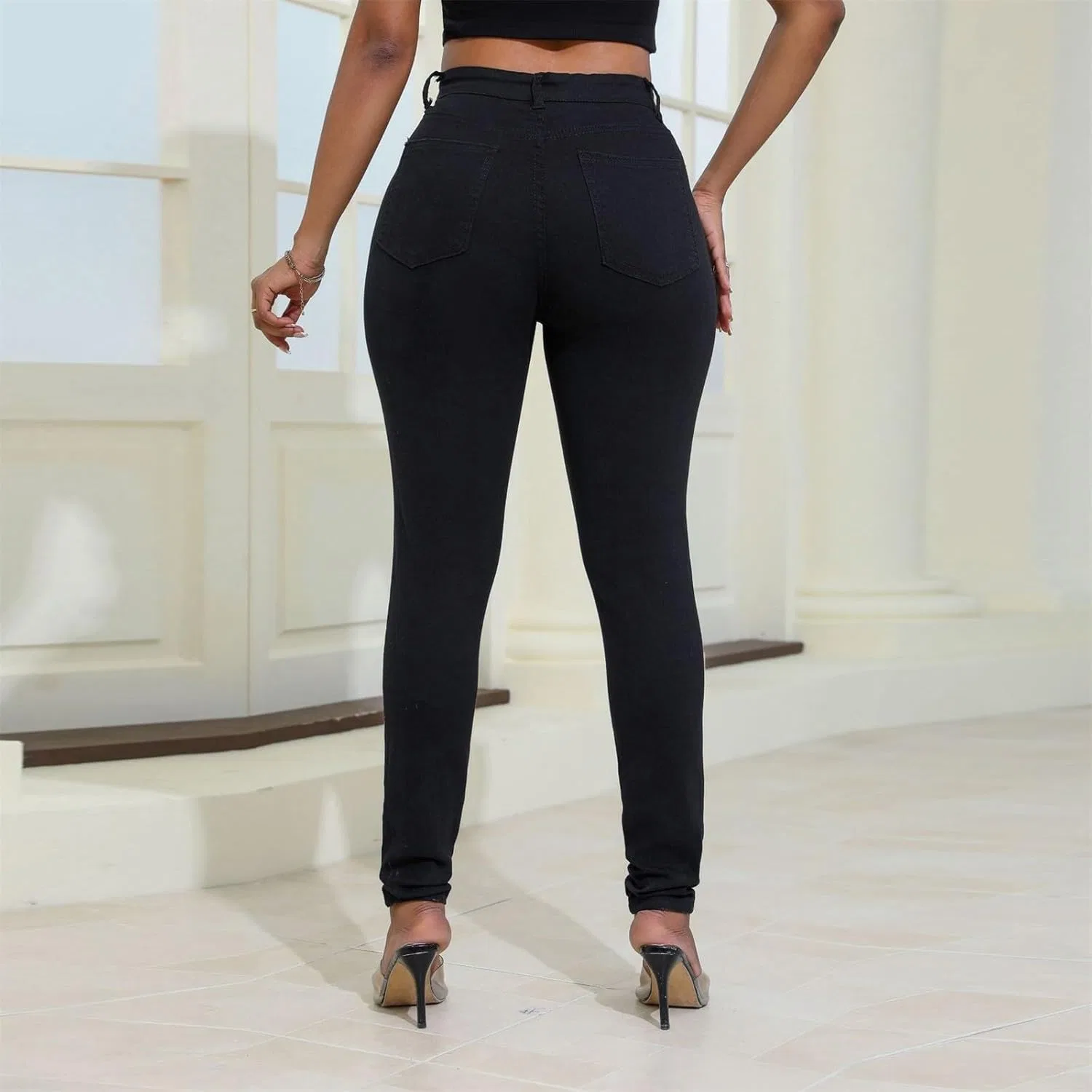 Джинсы скинни High Waisted-Rise черный — фото 4