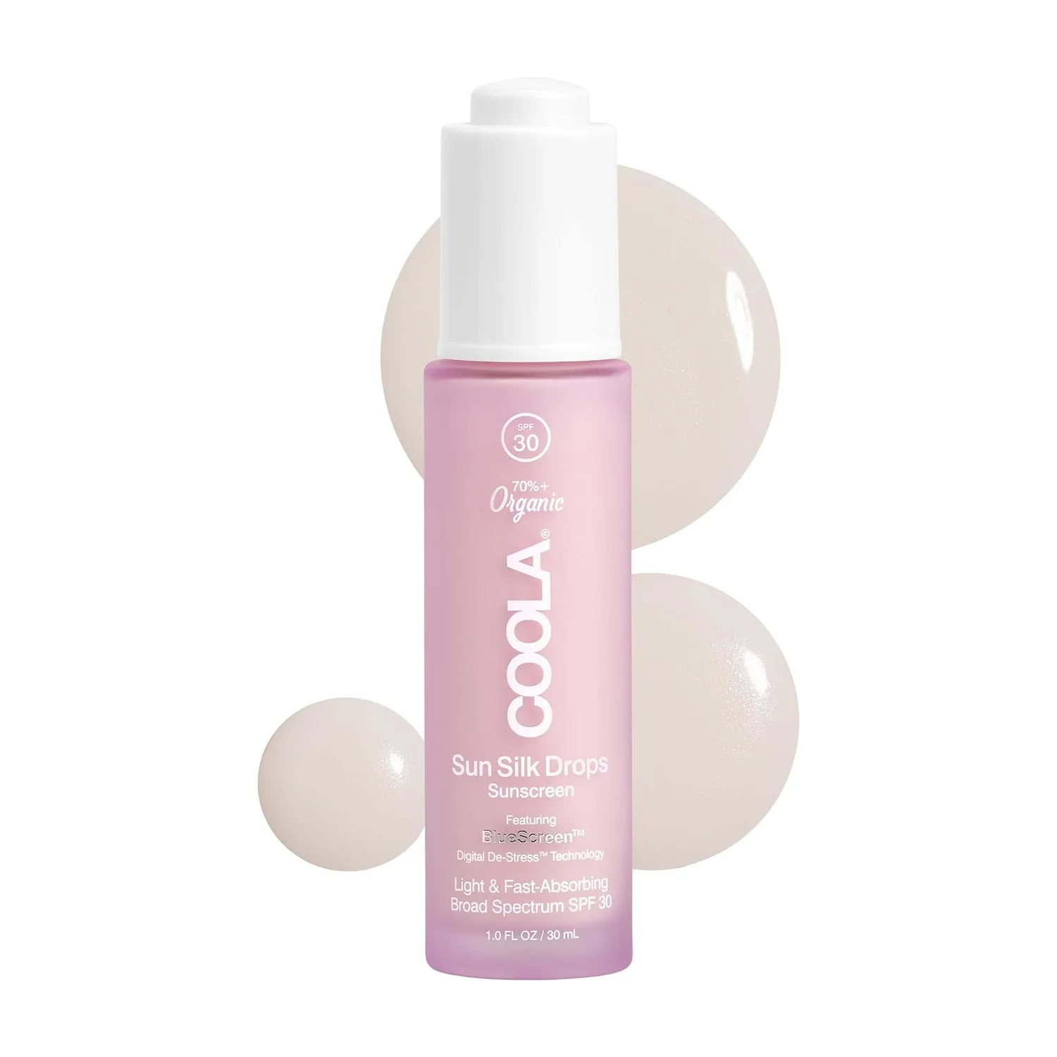 Увлажняющий крем для лица COOLA Organic Sun Silk Drops с SPF 30, протестированный дерматологами, с технологией BlueScreen Digital De-Stress на растительной основе, 30 мл., Sheer