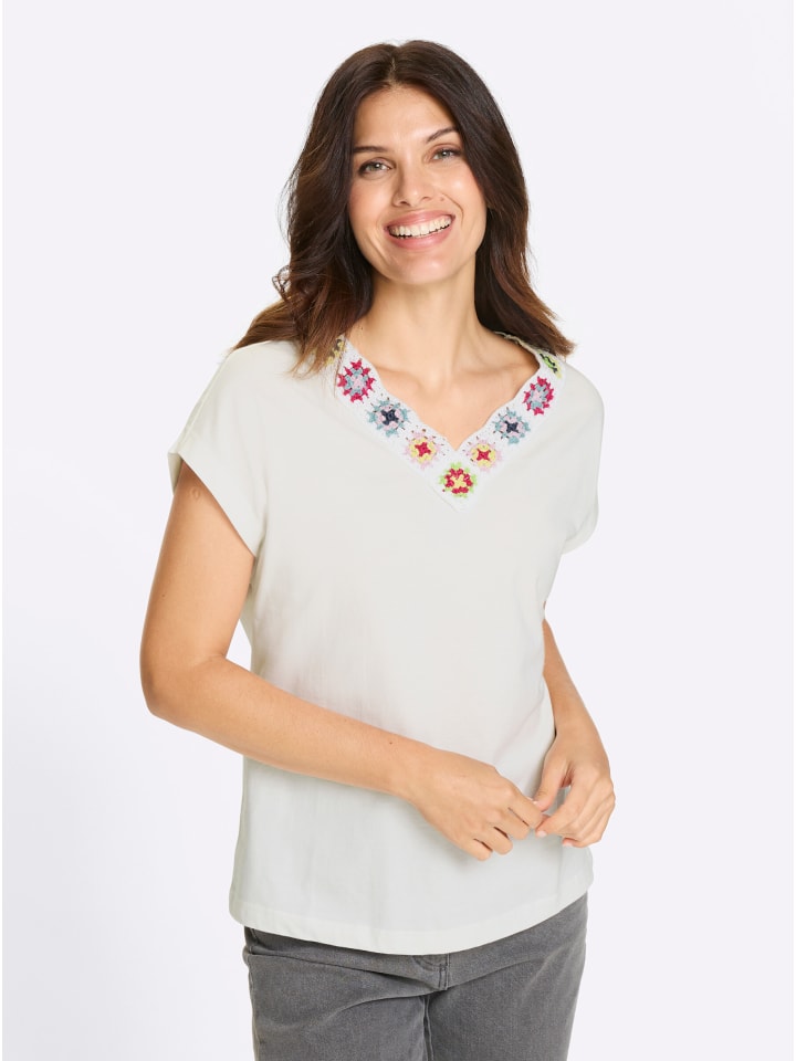 

Рубашка с короткими рукавами цвета экрю и фуксии Sieh an!