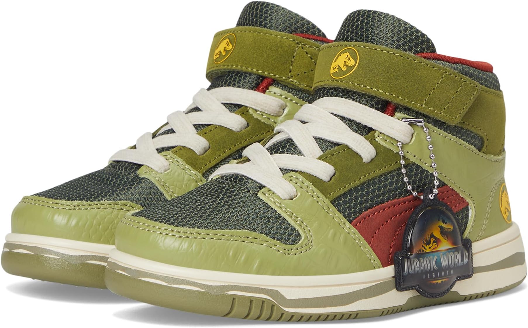 

Кроссовки PUMA Kids Rebound Layup Mid Jurassic World Hook and Loop Shoes, цвет Green Moss/Mars Red/Yellow Sizzle