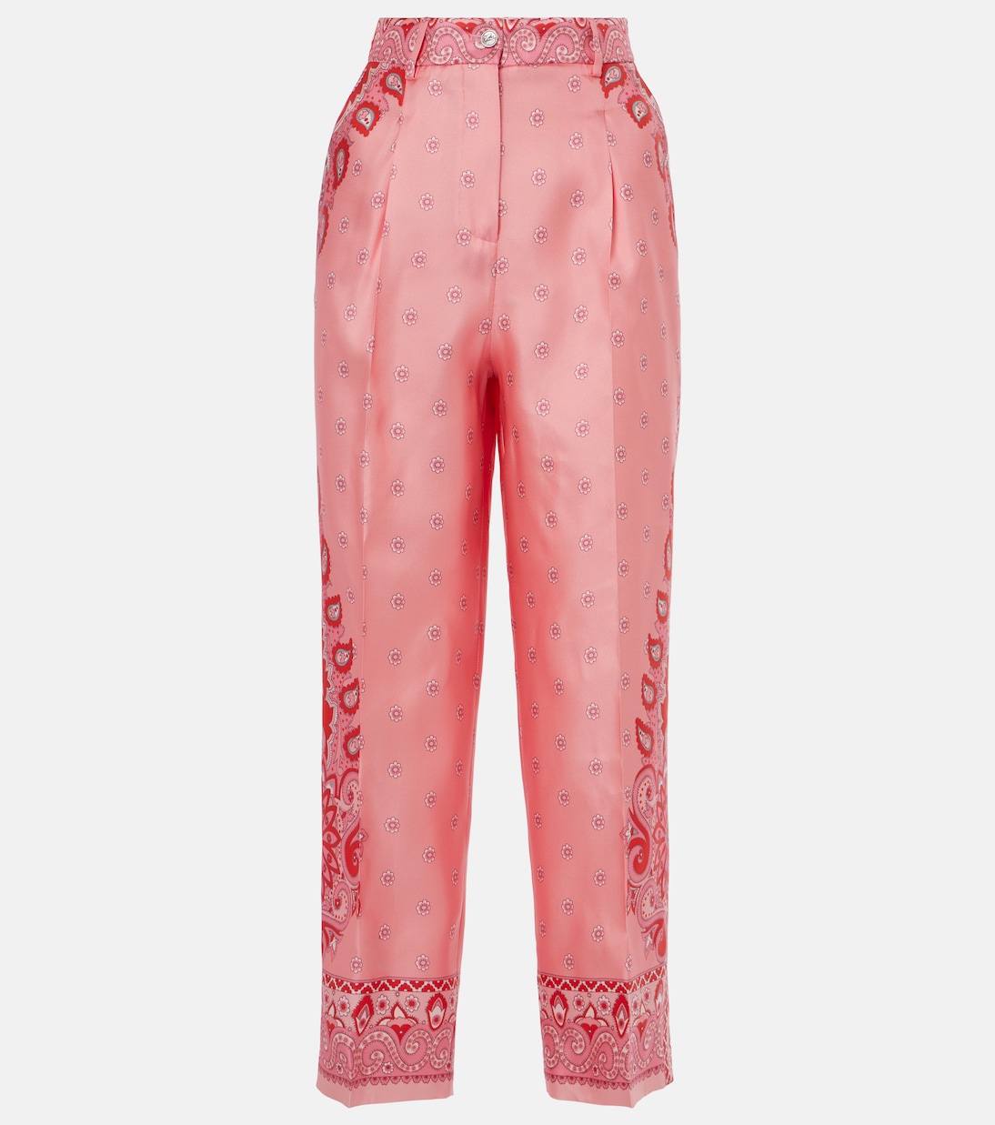 

Прямые брюки из шелка с узором пейсли Etro, розовый