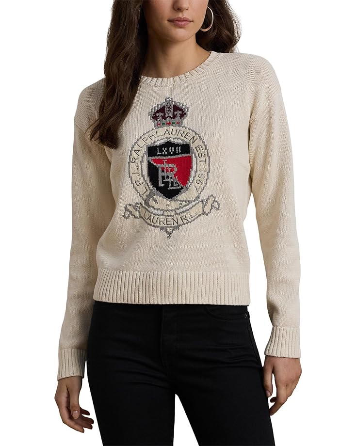 

Свитер Lauren Ralph Lauren Intarsia-Knit Crest Cotton Sweater, цвет Mascarpone Cream Multi