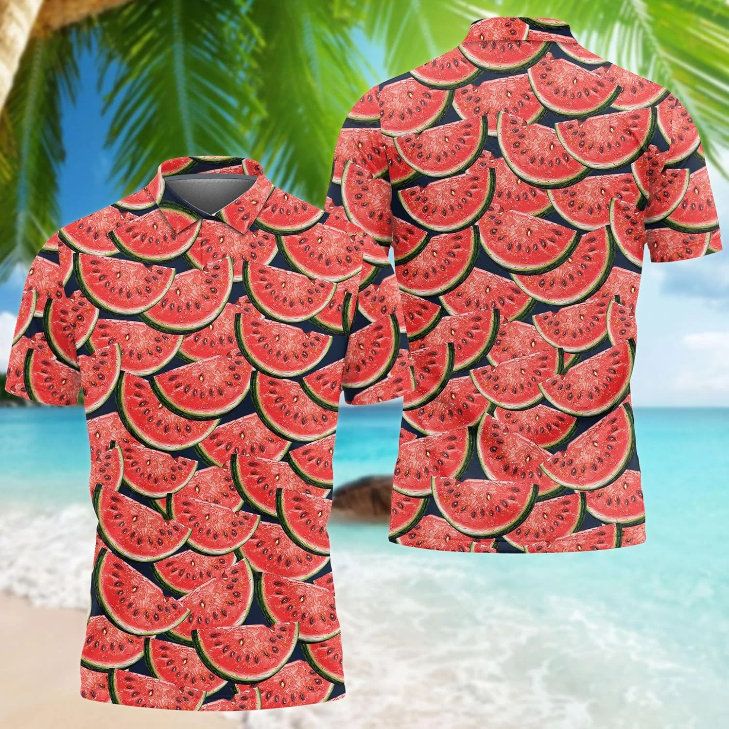 Футболка поло с принтом арбуза, Fruit Short Sleeve Regular Fit, Melon_01 — фото 2