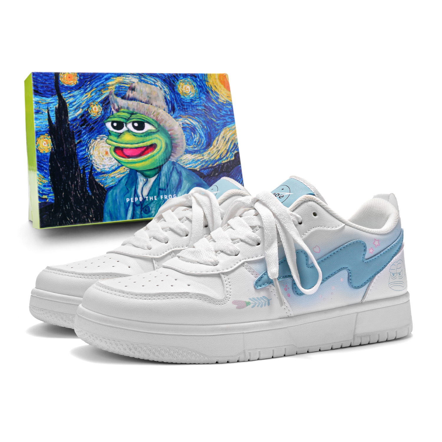 

Pepe The Frog Низкие скейтерские кроссовки унисекс бело-голубые (маломерят, рекомендуем взять на размер больше), цвет White Blue (Runs Small, Consider 1 Size Up)