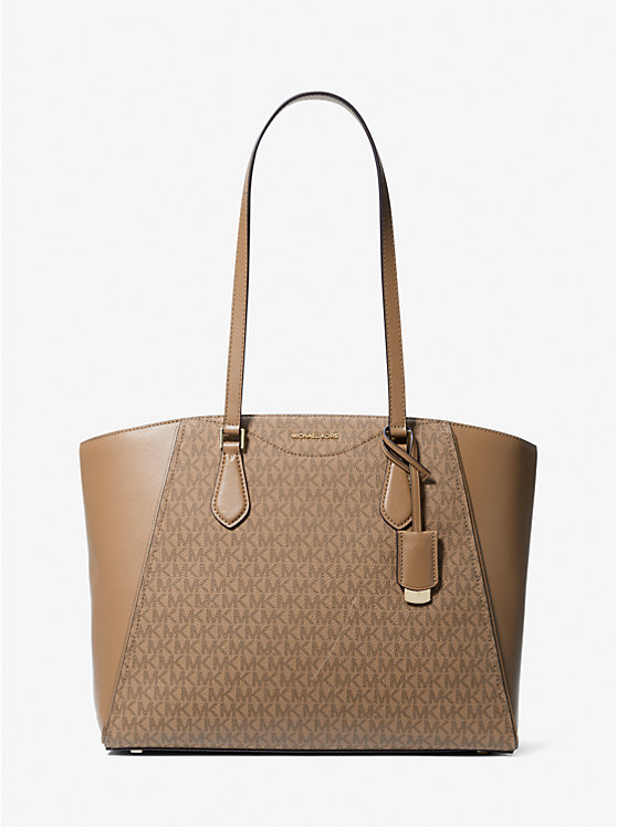 

Большая фирменная сумка-тоут Taryn с логотипом и кожаной отделкой Michael Kors, коричневый