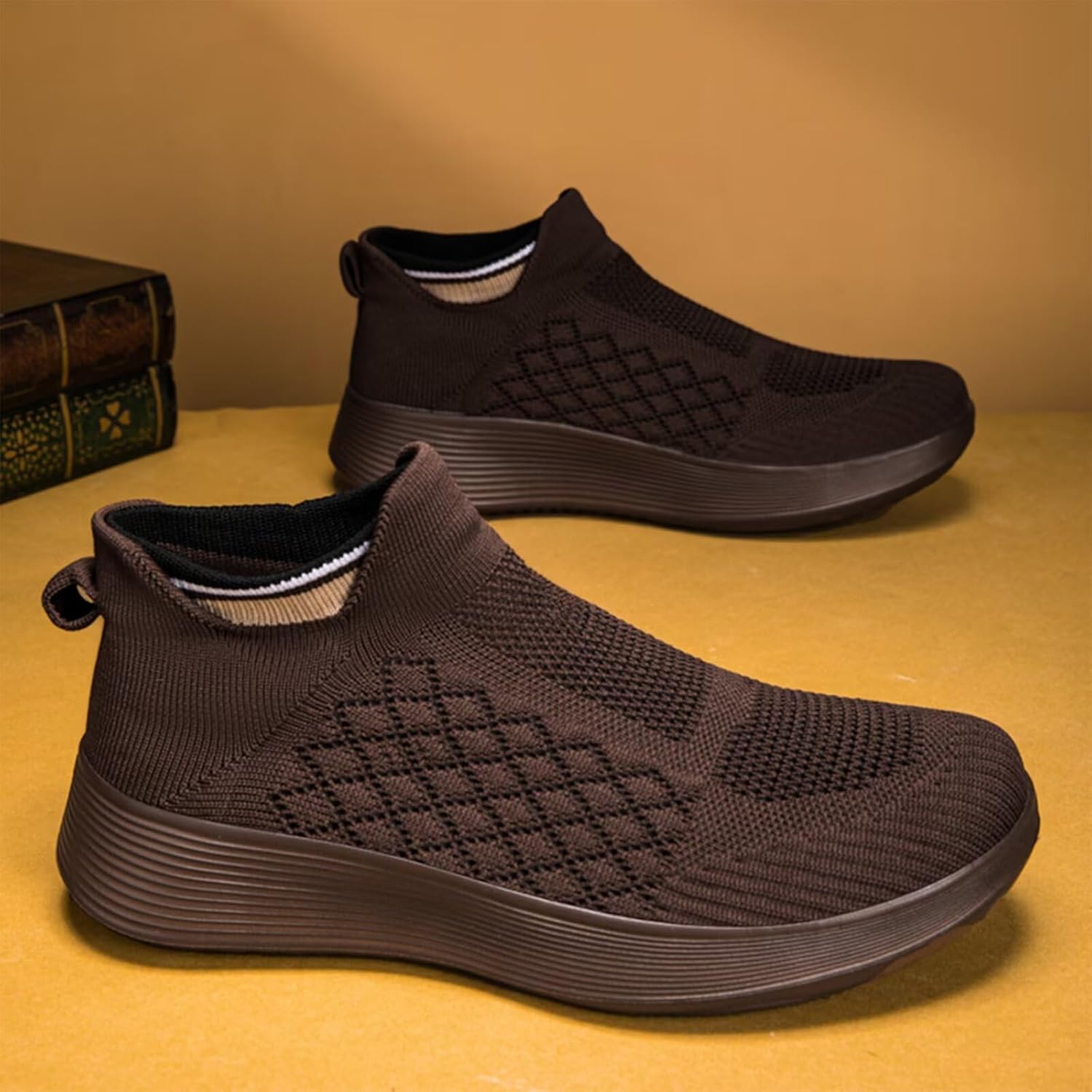 Кроссовки Ozefiad Slip-on для мужчин и женщин, сетчатые кеды без шнурков, повседневная обувь для прогулок, коричневый — фото 2