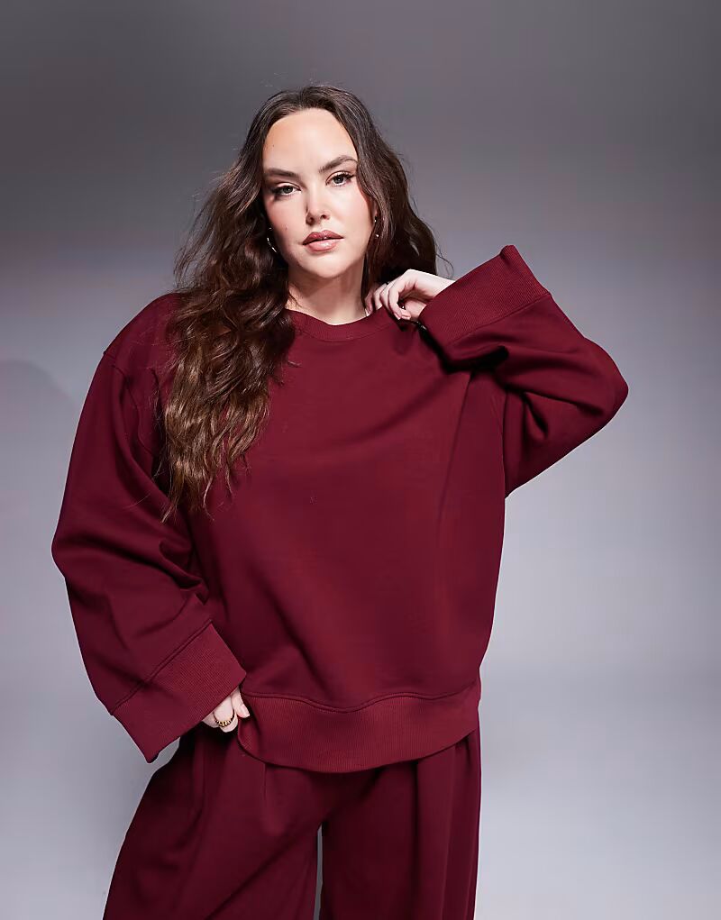 

Топ свободного кроя с круглым вырезом ASOS DESIGN Curve в бордовом цвете