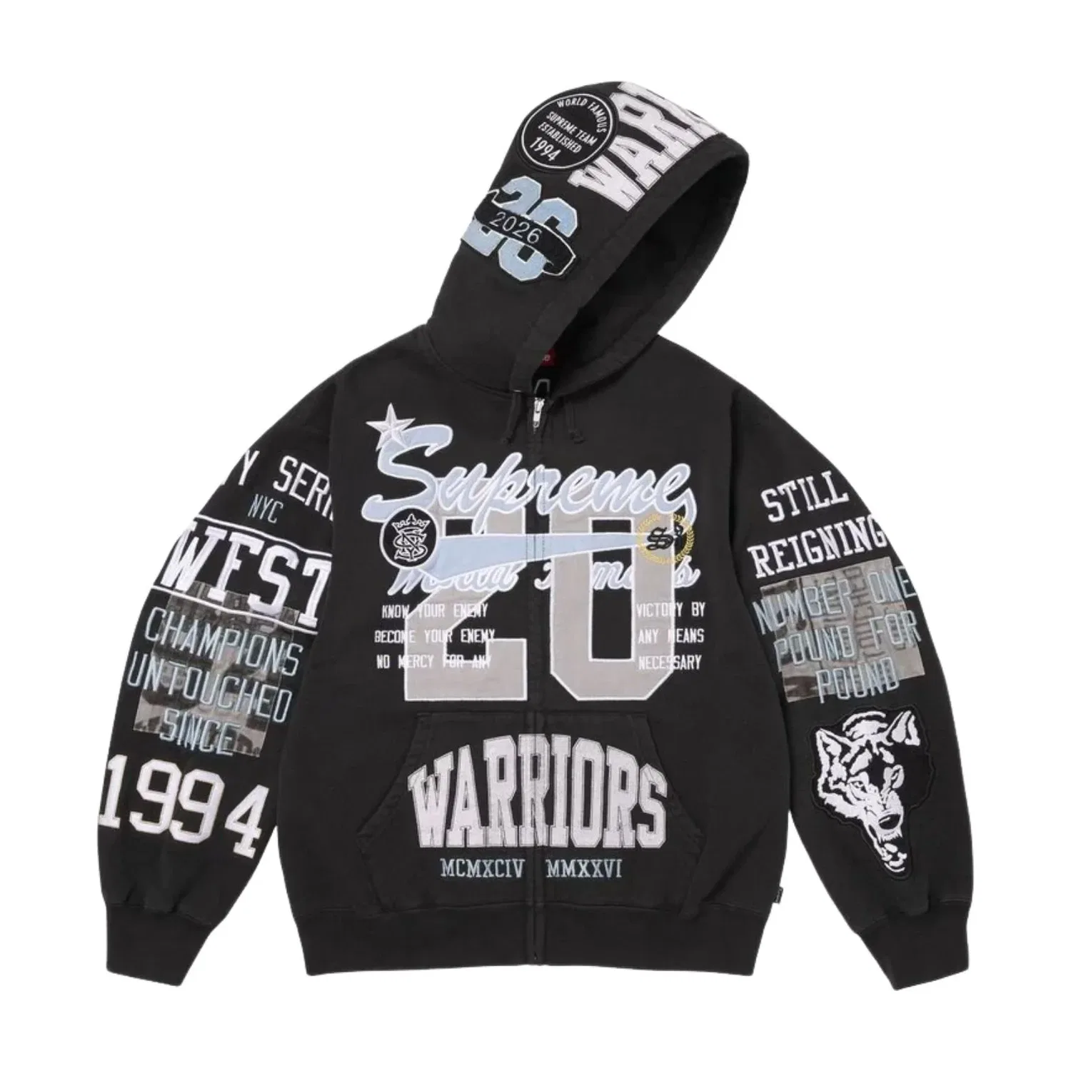 Толстовка Supreme SS26 Warriors с аппликацией и застежкой-молнией, черная, SUP-SS26-212-BLK — фото 2