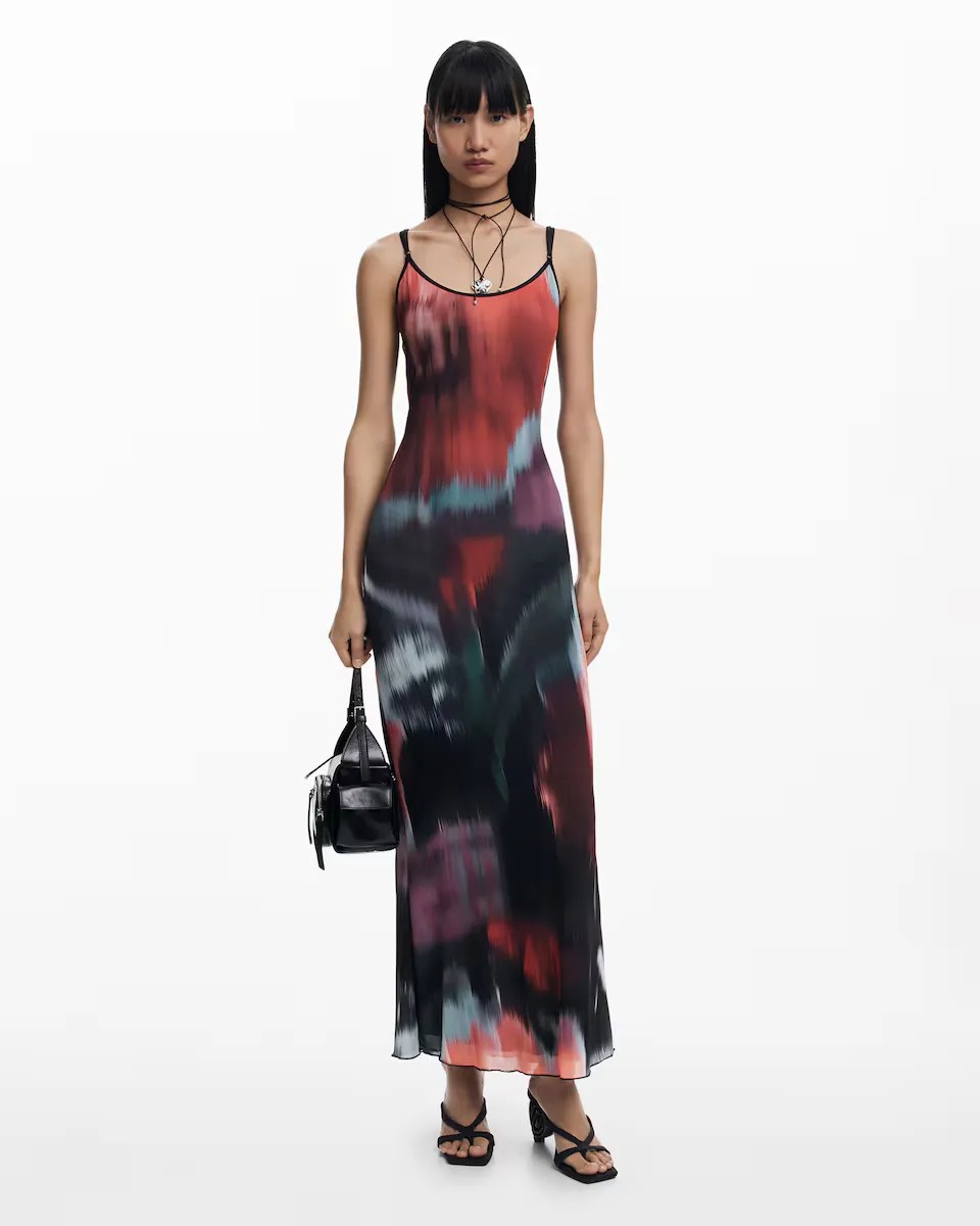 

Платье на бретелях с размытым цветочным принтом Desigual, красный