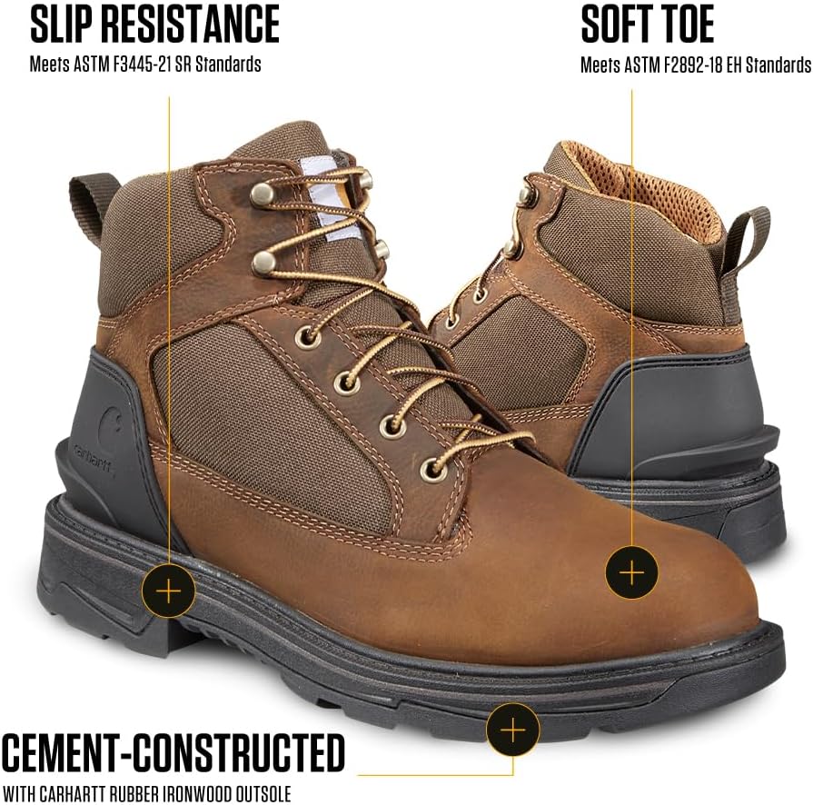 Carhartt Ironwood водонепроницаемые рабочие ботинки для мужчин - 6-дюймовые, усиленная промасленная кожа с дышащей мембраной, EH и нескользящие подошвы, Bison Brown Oil Tan — фото 3