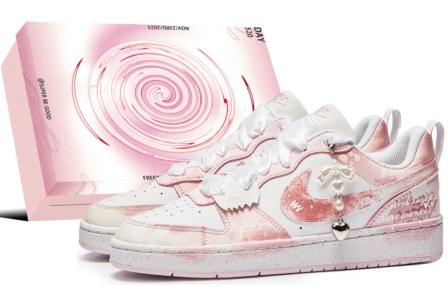 

Nike Court Borough LOW нескользящие лоу-топ скейтбордические кроссовки для детей Pink для подростков