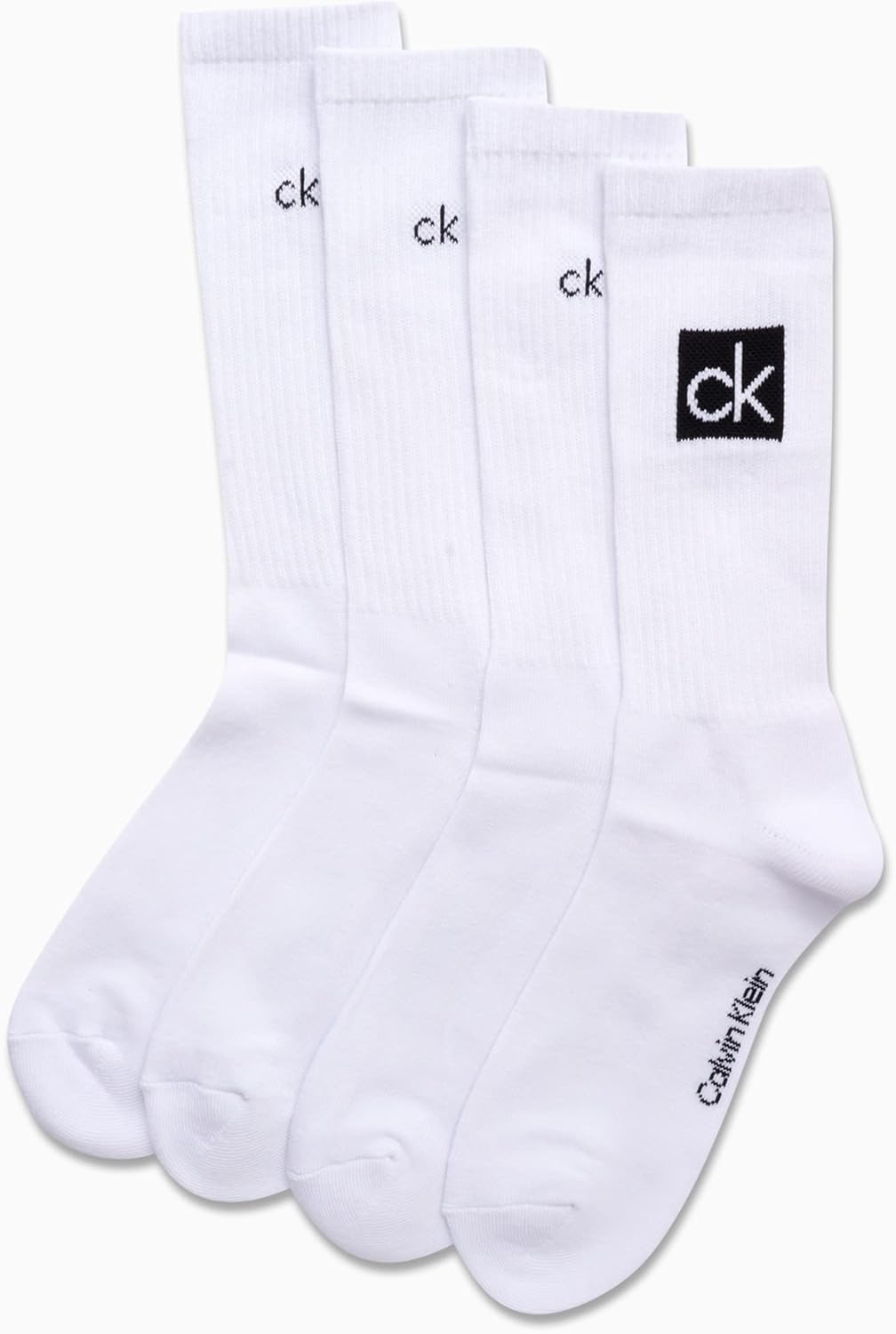 Мужские носки Calvin Klein Crew - 4 пары спортивных носков из хлопковой смеси Cushion Comfort до середины голени для мужчин (размеры 7-12), White — фото 4