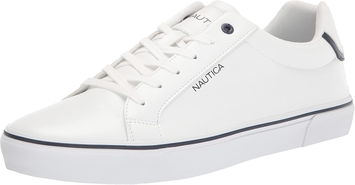 

Мужские повседневные модные кроссовки Nautica, низкие шнуровки для прогулок с удобной амортизирующей стелькой, легкий верх из веганской кожи и прочная нескользящая подошва - Leonard, белый