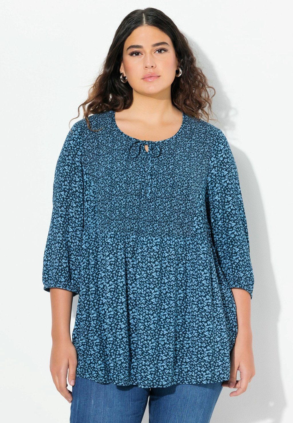 

Блуза SMOCKED 3/4 SLEEVE FLORAL Ulla Popken, темно-синий
