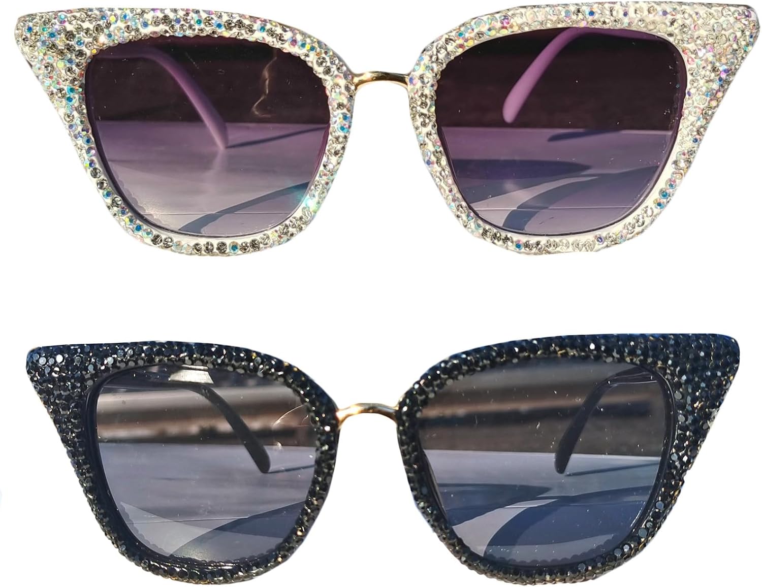 

Willochra — большие модные солнцезащитные очки со стразами для женщин, розовые, сексуальные, с кристальными блестками, стильные, милые, в форме «кошачьего глаза», для вечеринок, 2pcs-black&white