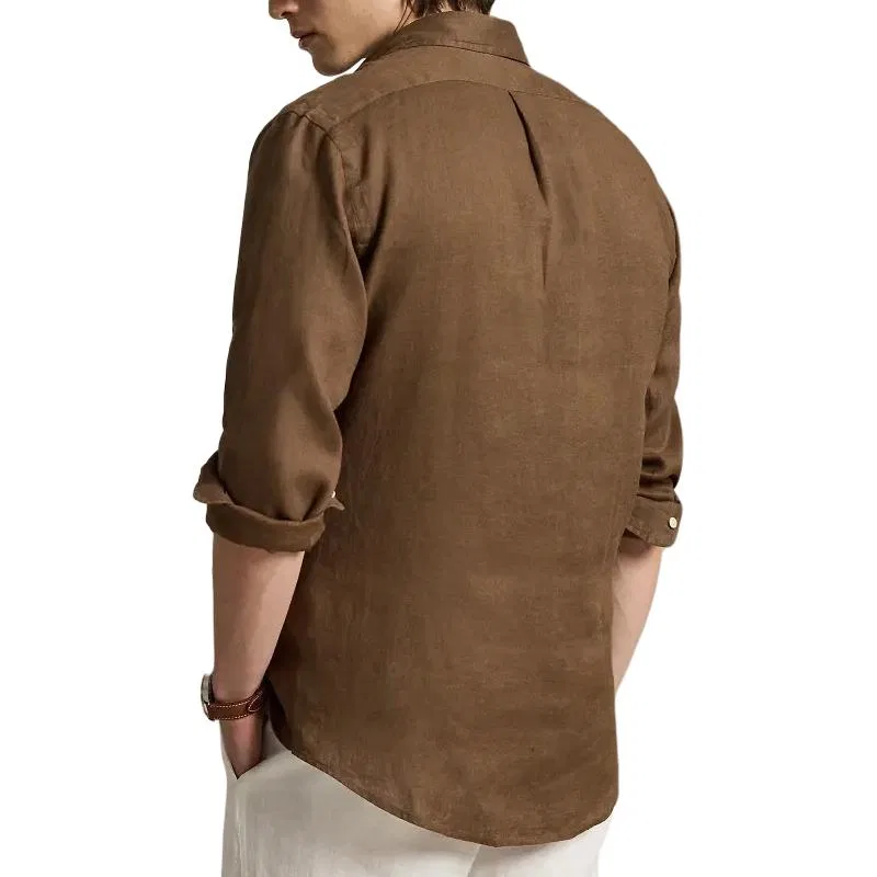 Рубашка Polo Ralph Lauren Classic Version коричневая — фото 4