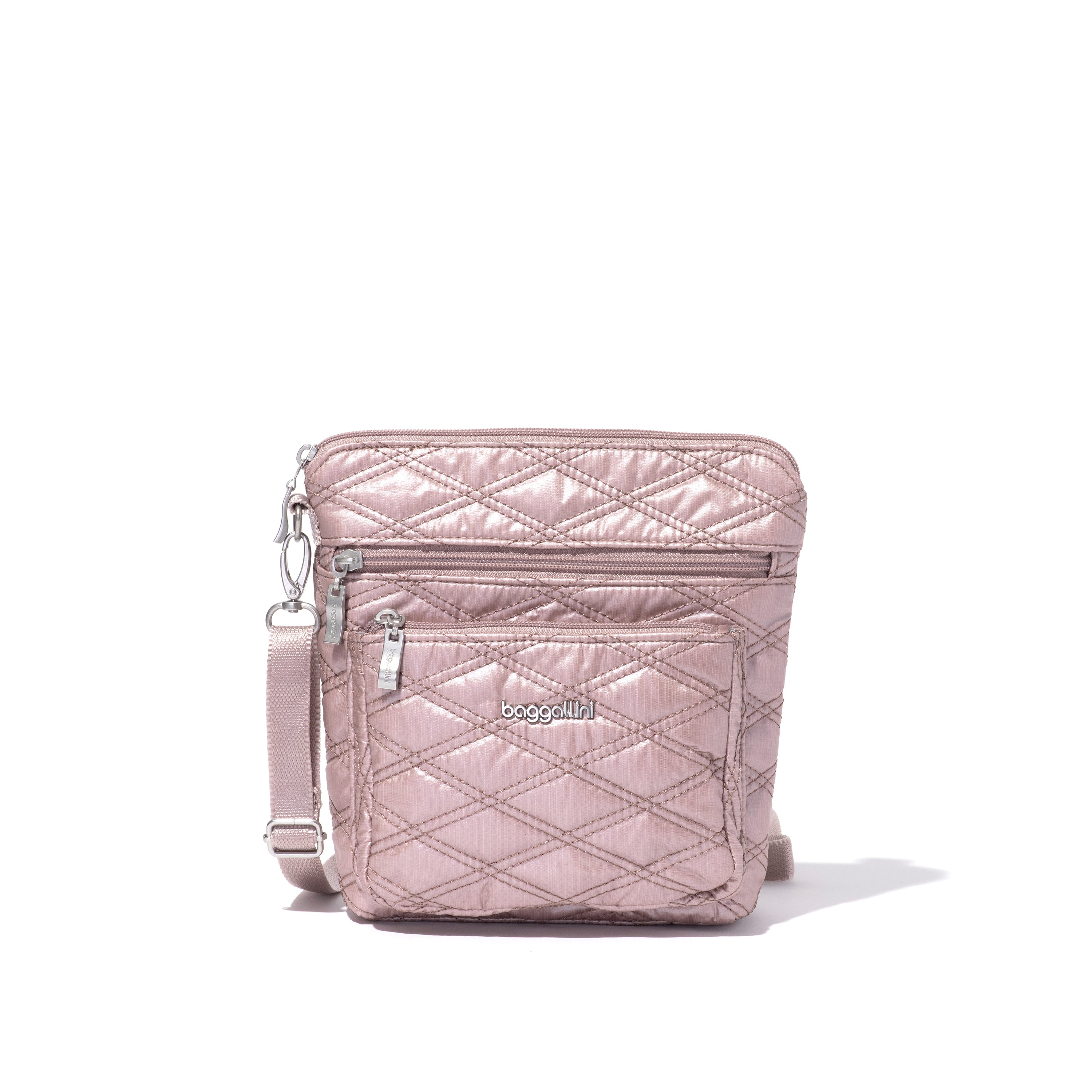 

Baggallini Современная карманная сумка через плечо, цвет rose metallic quilt